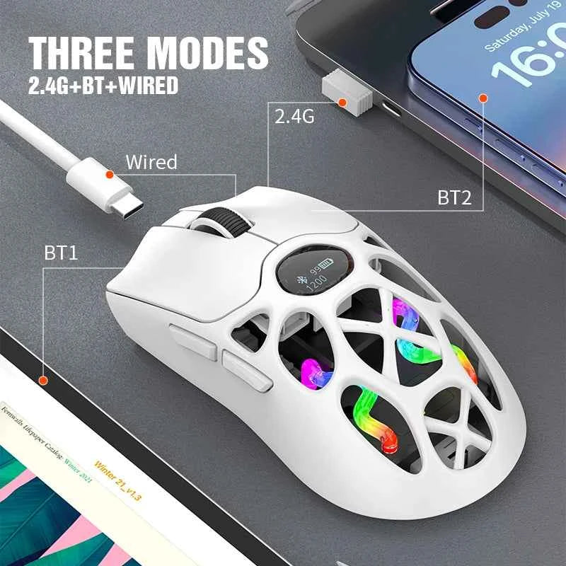 XUNFOX H16PRO Mouse, lightweight S205, three-mode wireless Bluetooth mouse for gaming, charging, RGB lighting, suitable for P