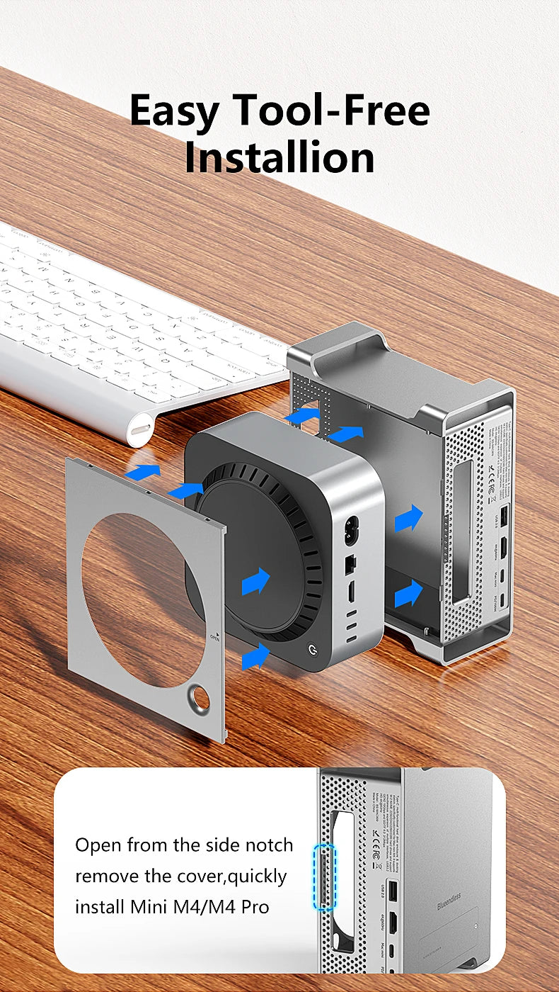 Blueendless ssd docking For 2024 MAC Mini M4/M4 Pro Stand with M.2 NVMe SSD enclosure 4K/60HZ HDMI-Com SD4.0 TF4.0 10Gbps C HUB