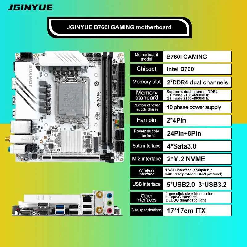 JGINYUE B760I GAMING Motherboard – LGA1700, DDR4, Mini-ITX