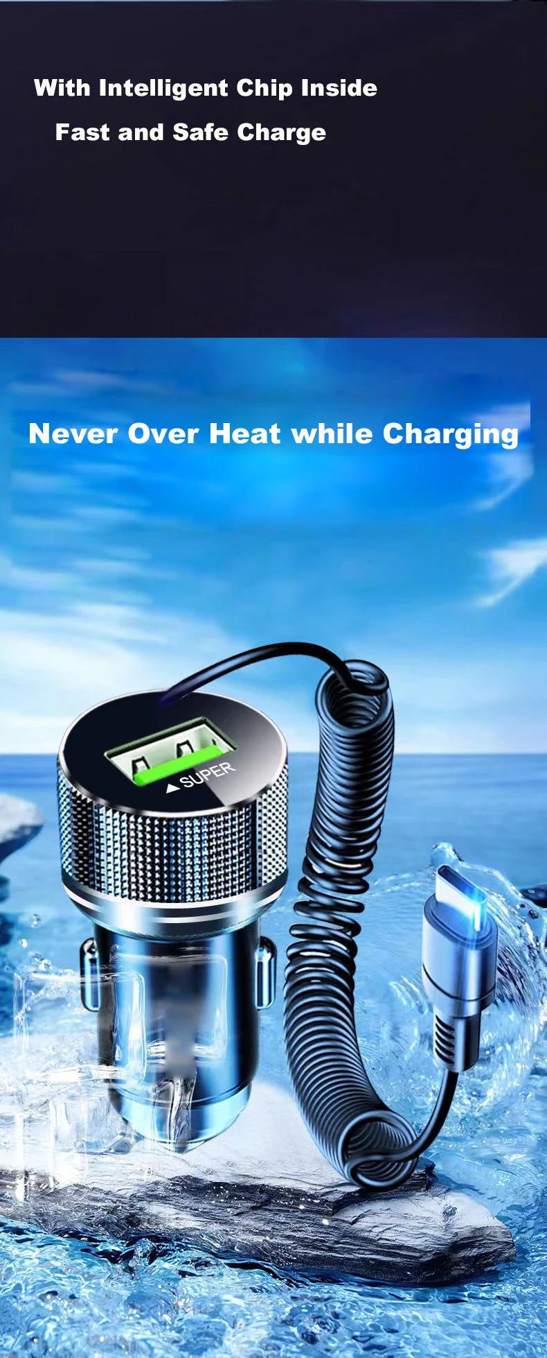 EDEBA Metal USB Car Charger with Type C Cable 12V Super Fast Charging Vehicle Adapter 2 in 1 for iPhone Samsung Huawei VIVO OPPO
