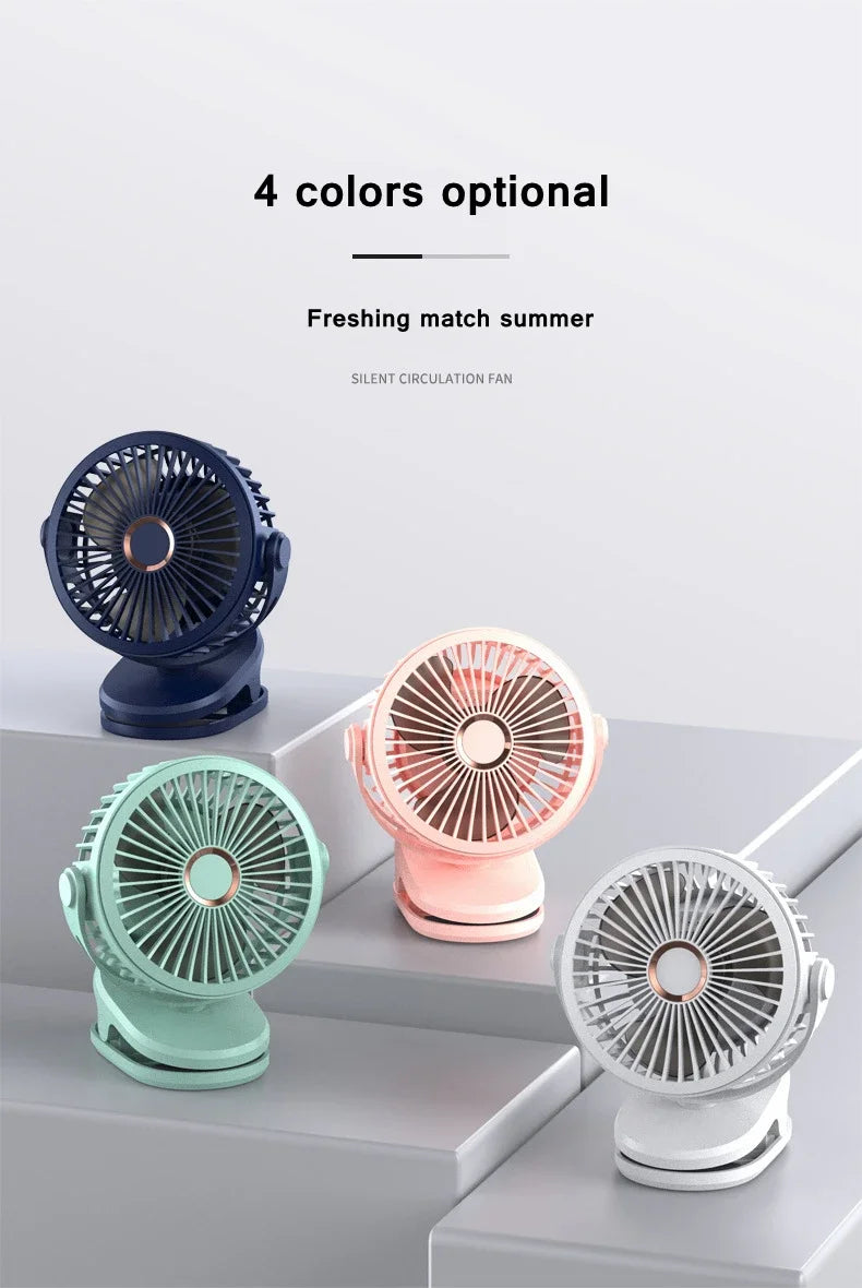 Mini 10000mAh Chargeable Clipped Fan 360° Rotation 4-speed Wind USB Desktop Ventilator Silent Air Conditioner for Bedroom Office