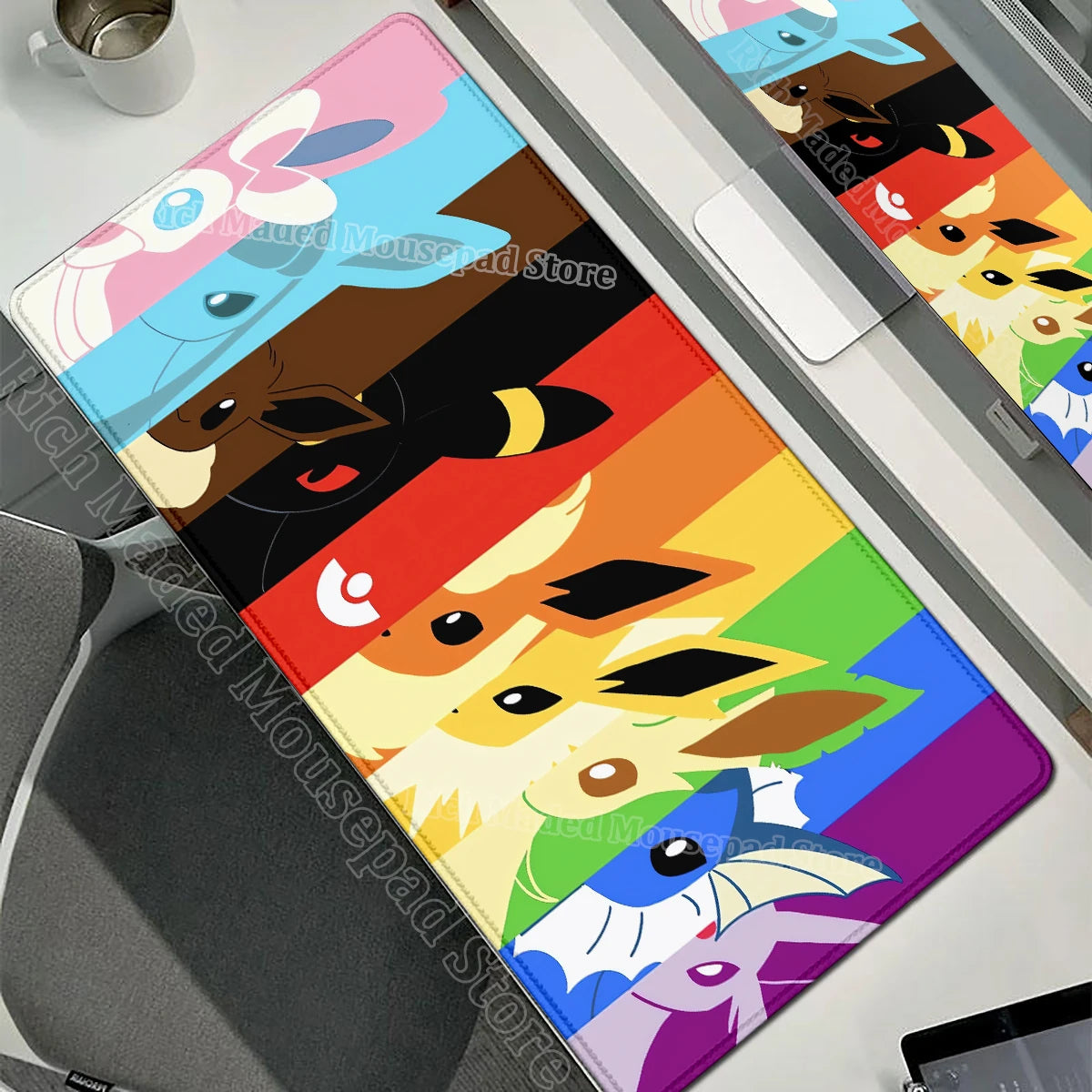 Game Card Pad Gaming Carpet Anime Keyboard Pad Pokemon Eevee Mousepad Gamer Mouse Pads Laptop Extended Desk Mat PC Cabinet Rug