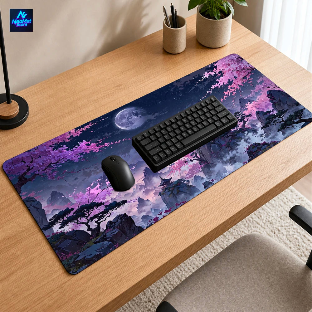 Japanese Sakura Mouse Pad Large Pc Gamer Gaming Desk Mat 900x400 Temple Blossom Mountain Moon Cherry Accessories Mousepad