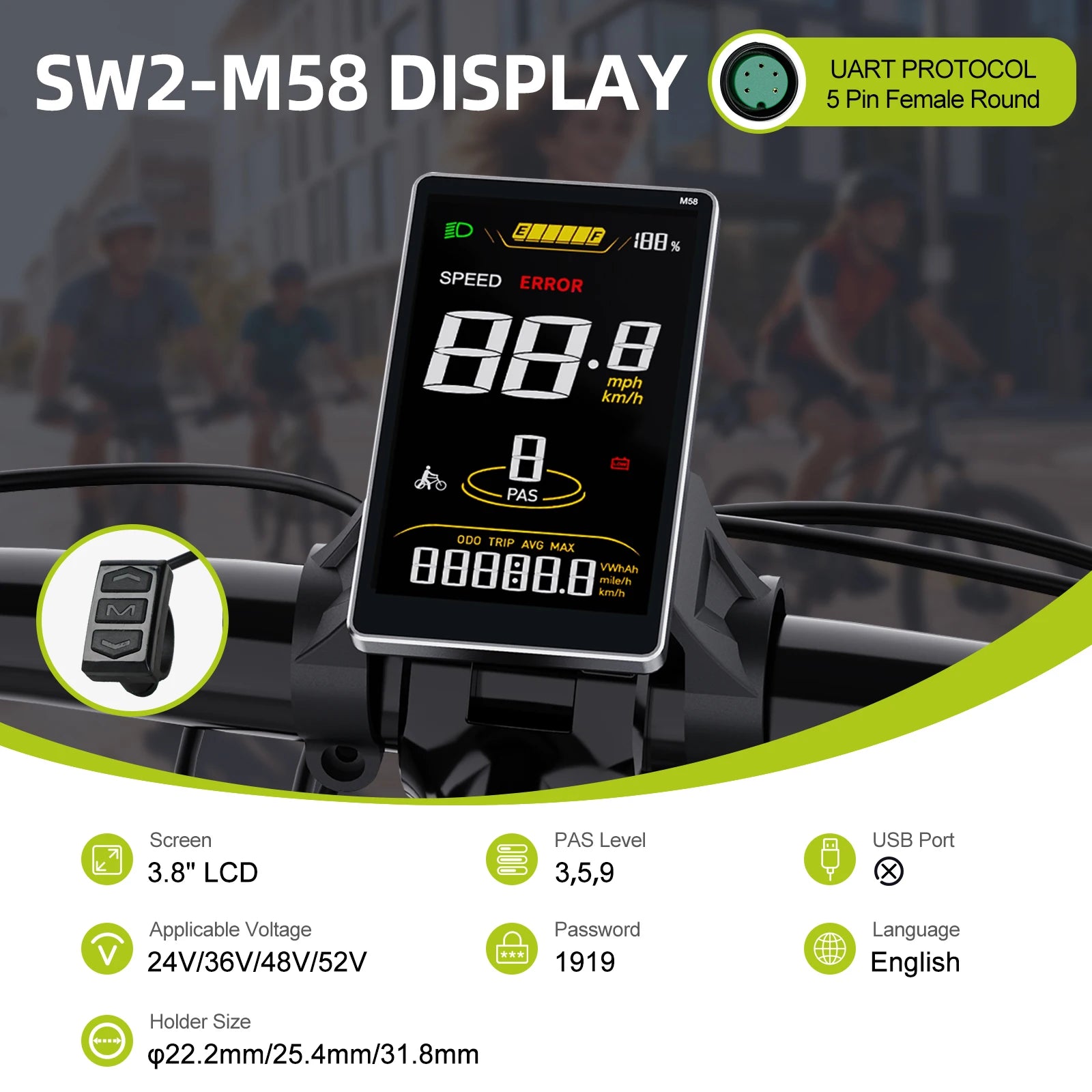 Bafang UART Display Protocol LCD Instrument 36V 48V 52V EKD01 Bluetooth Computer DZ40 DPC18 SW2-M58 for Hub Mid Motor Ebike Kits