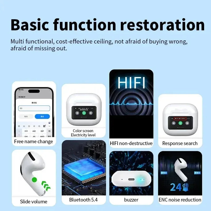 Newest ANC Bluetooth Earphones Wireless Headphones App Noise-canceling Call Headphones Waterproof Gaming Touch Screen Headset