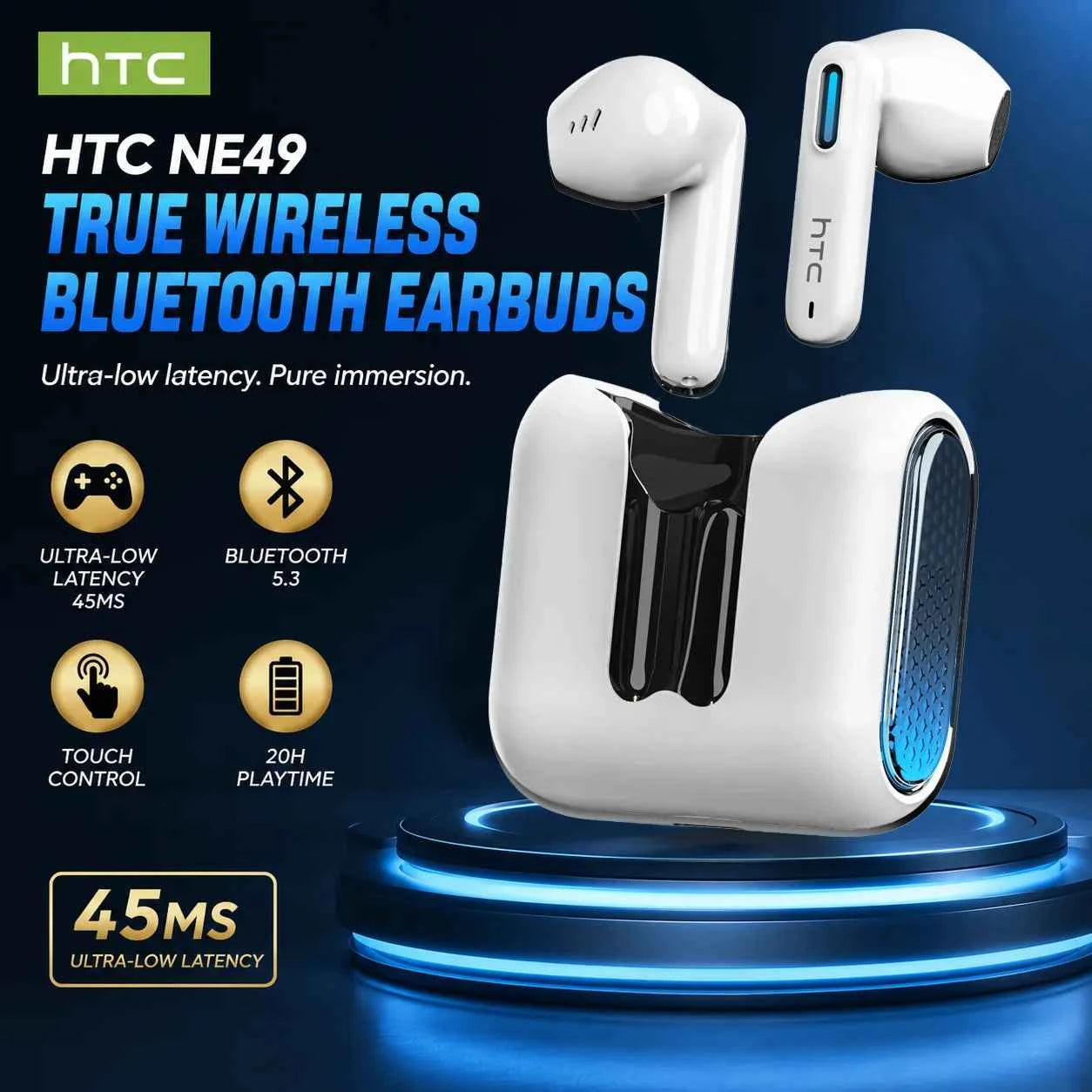 HTC NE49 TWS Wireless Earbuds Bluetooth AI Translator ENC Noise Cancelling 40H Battery Touch Control Stereo Sports Headphones