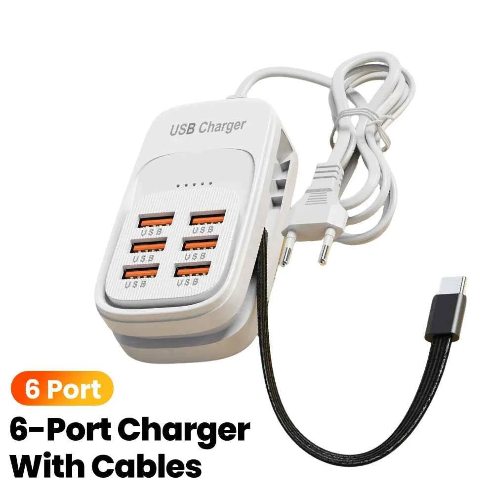 Fast USB Charger 6 in 1 Power Strip Desktop Charging Station Fast Charging Cord EU/UK/US Plug USB HUB Adapter Socket 3PD 3USB iphone charger