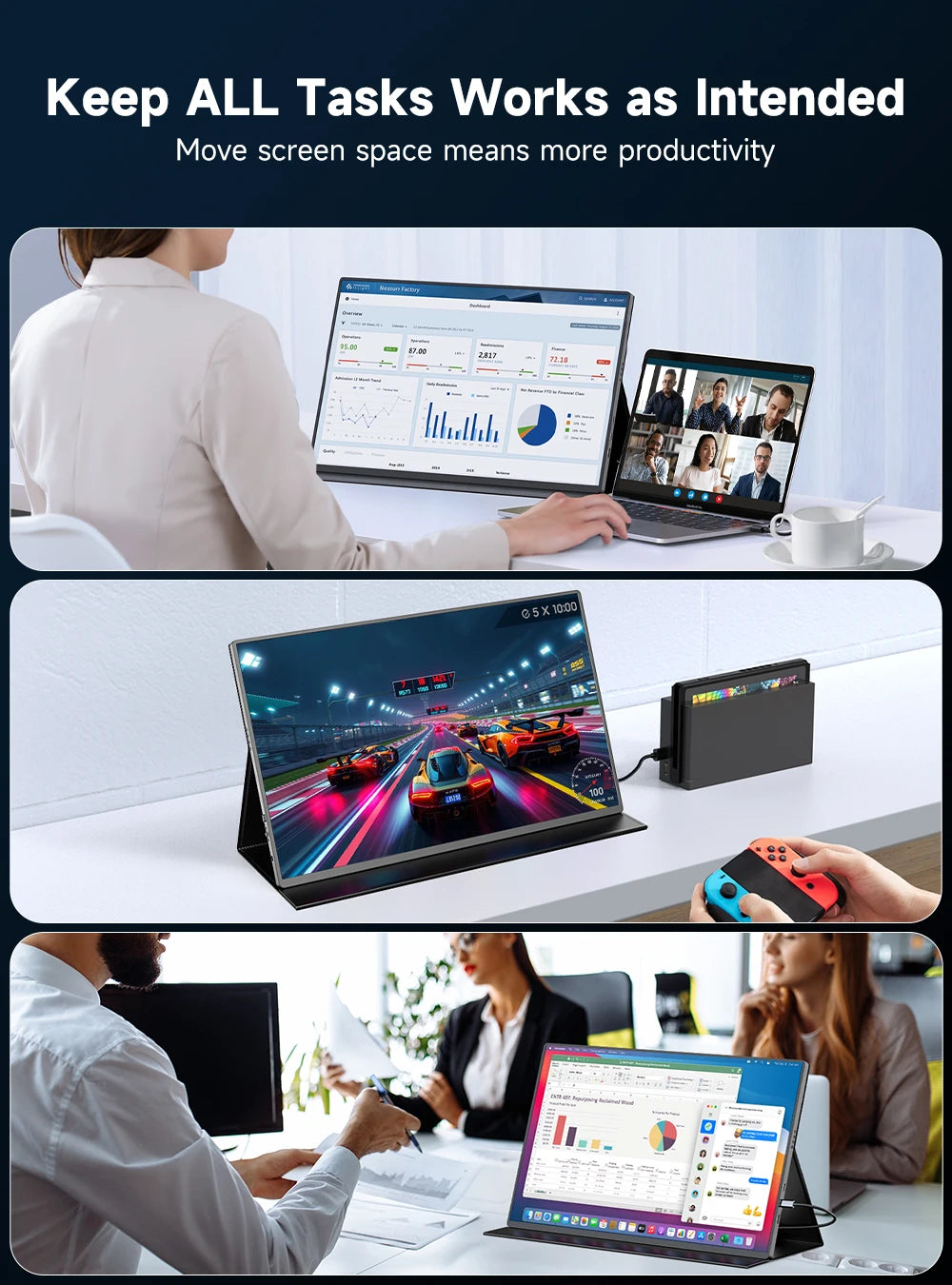 EVICIV 16 inch 4K Portable Monitor 3840x2400P 100%sRGB 1200Nits IPS Screen for Laptop Mac Phone Xbox Switch Travel Office Displa