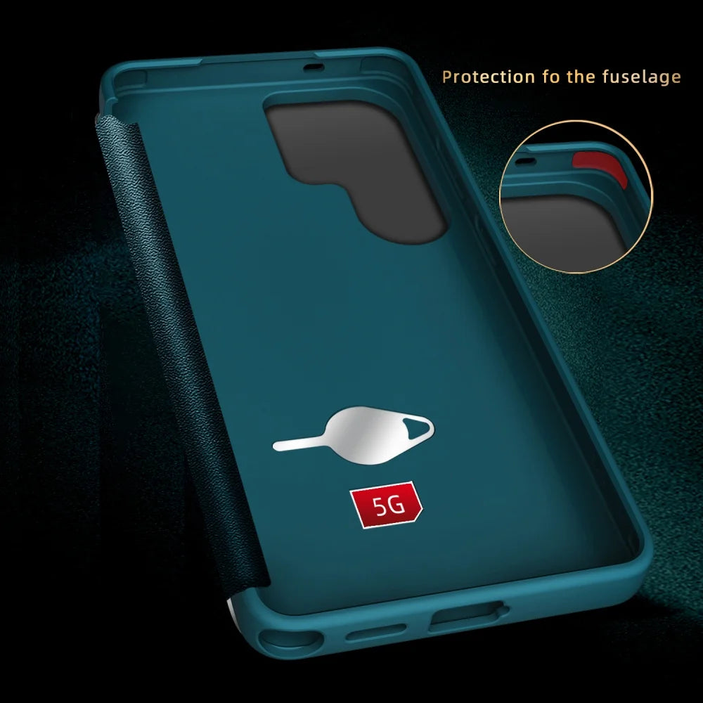 Flip Cover Smart Screen Protector Leather Case For Samsung S26 Ultra S25 S24 Plus S23 S22 S21 FE Shockproof Soft Silicone Cover