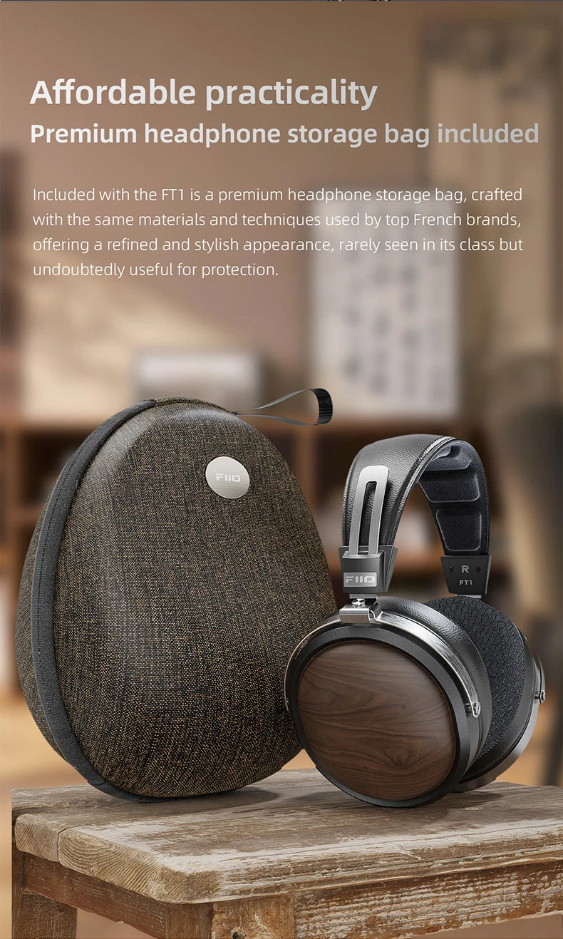 FiiO FT1-New version Closed-Back Over-Ear  Fiber Composite Diaphragm Wired Hi-Fi Headphones, American walnut Ear Cups for Studio