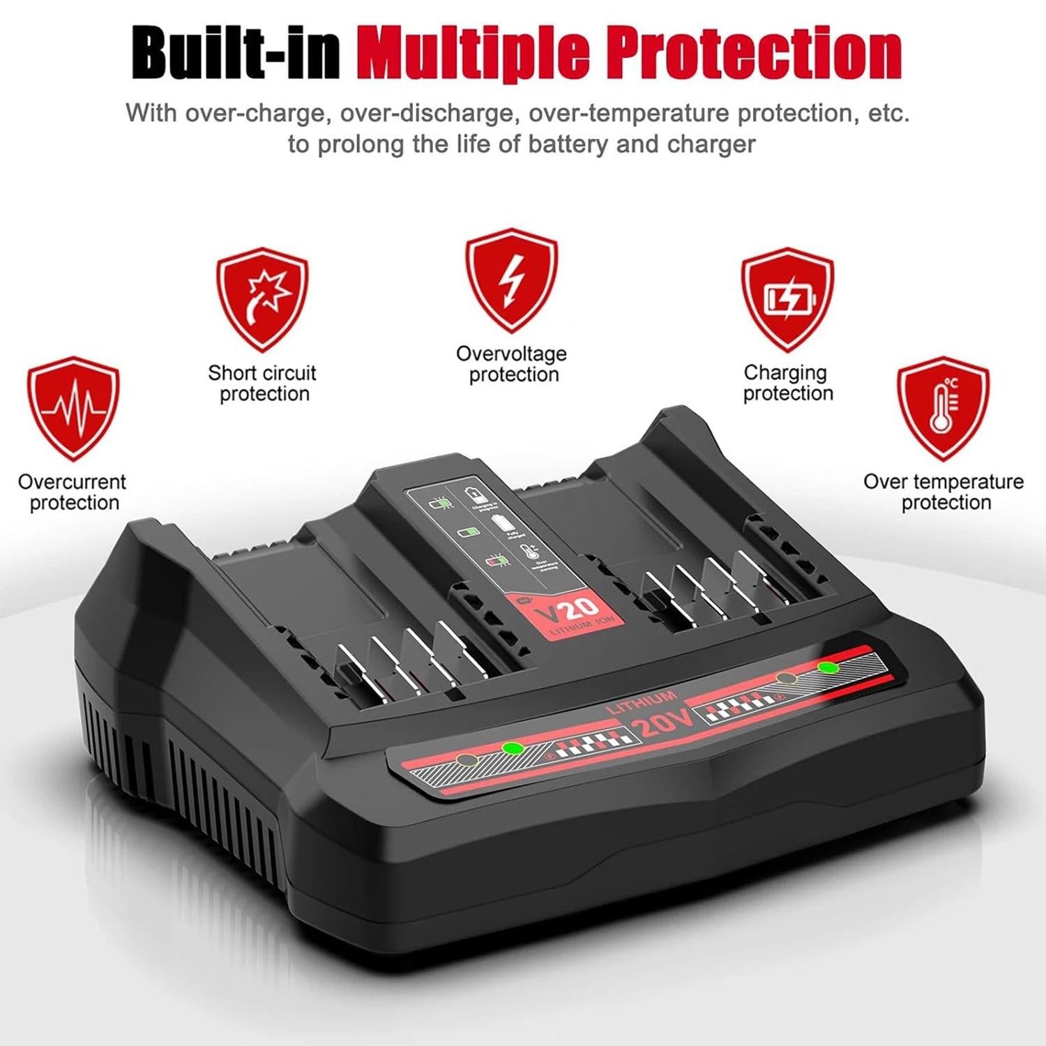 Dual Port CMCB124 Charger for Craftsman 20V Battery Charger CMCB202 CMCB201 CMCB209 CMCB100 CMCB101 CMCB102