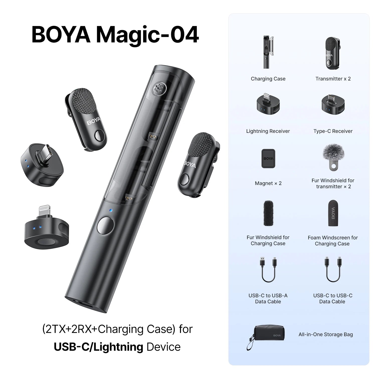 BOYA BOYA Magic Wireless Lavalier Microphone 4 Forms in 1 Mic for iPhone Android USB-C Phone Camera for Interview Live Streaming