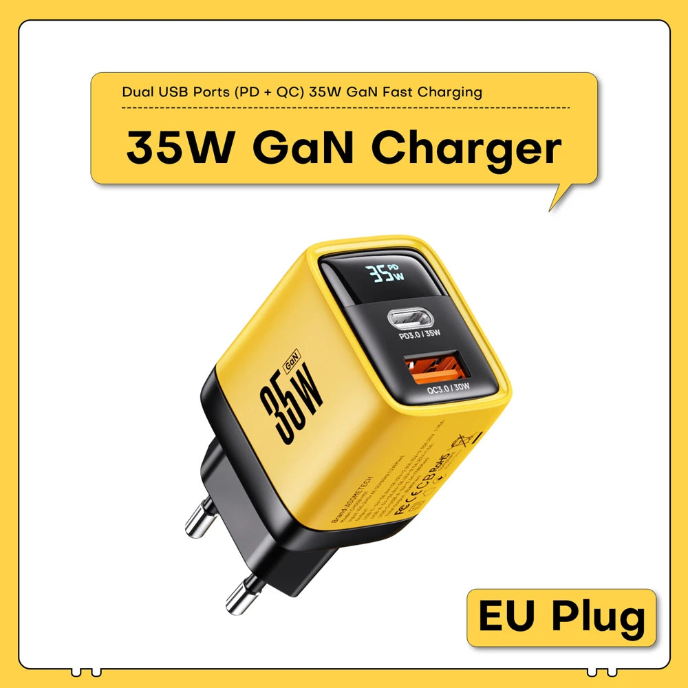 35W GaN Charger LED Display USB Charger for IPhone 14 Pro Samsung Xiaomi IPad Pro PD 3.0 QC 3.0 Quick Charger USB C Fast Charge
