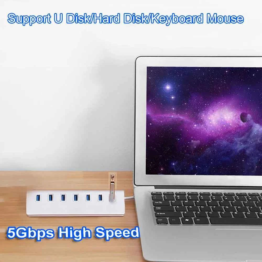7 Ports Aluminum Alloy USB 3.0 HUB 5Gbps High Speed USB Docking Station USB HUB USB Splitter For Computer Laptop Macbook Pro