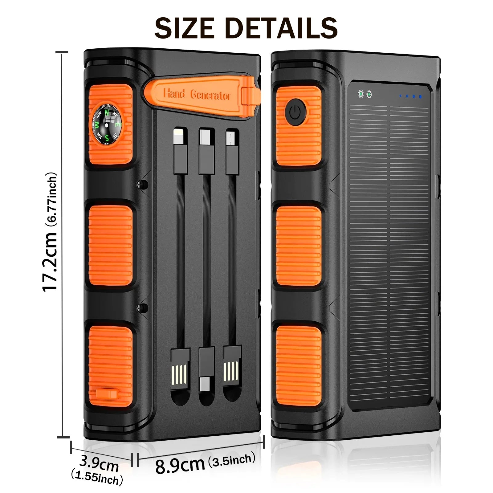 20000mAh Portable Solar Power Bank 20W Fast Charging USB C Hand-Crank Generator Dual LED Flashlights for Outdoor Camping Hiking