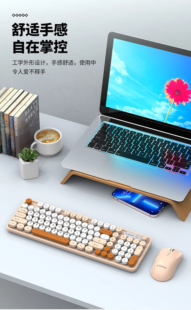 K-snake Wk300 Bluetooth wireless keyboard and mouse set punk keycap mute with volume knob computer office universal