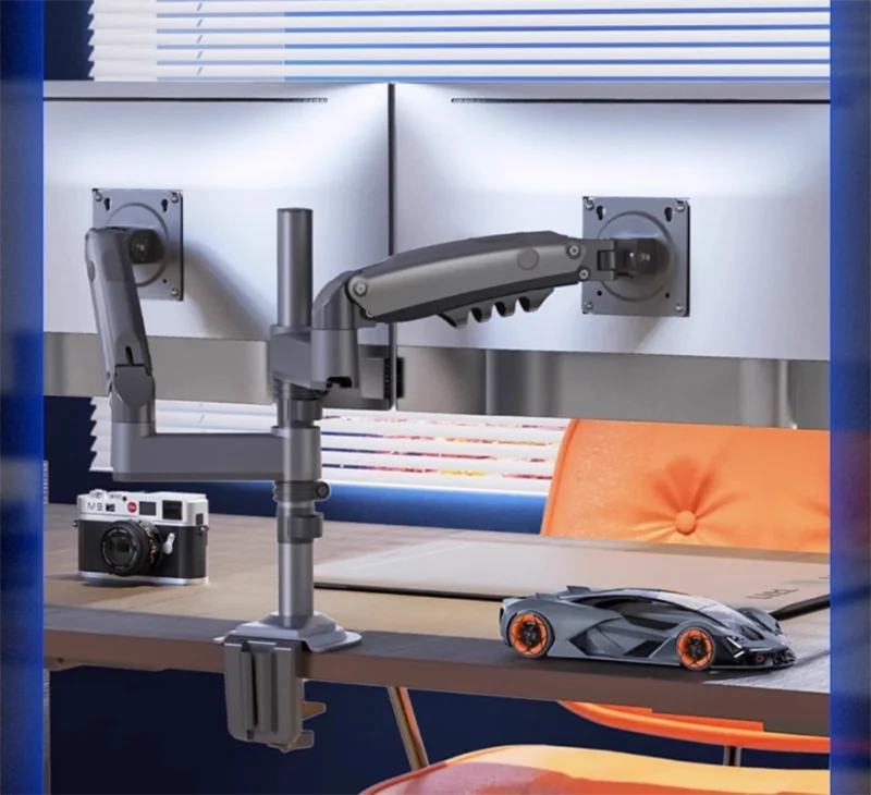 Desktop Double Monitor Holder Arm Gas Spring Full Motion 17'-27' LCD TV Mount Ergonomic Dual Arm Clamp Bracket 2-9kgs Each H180