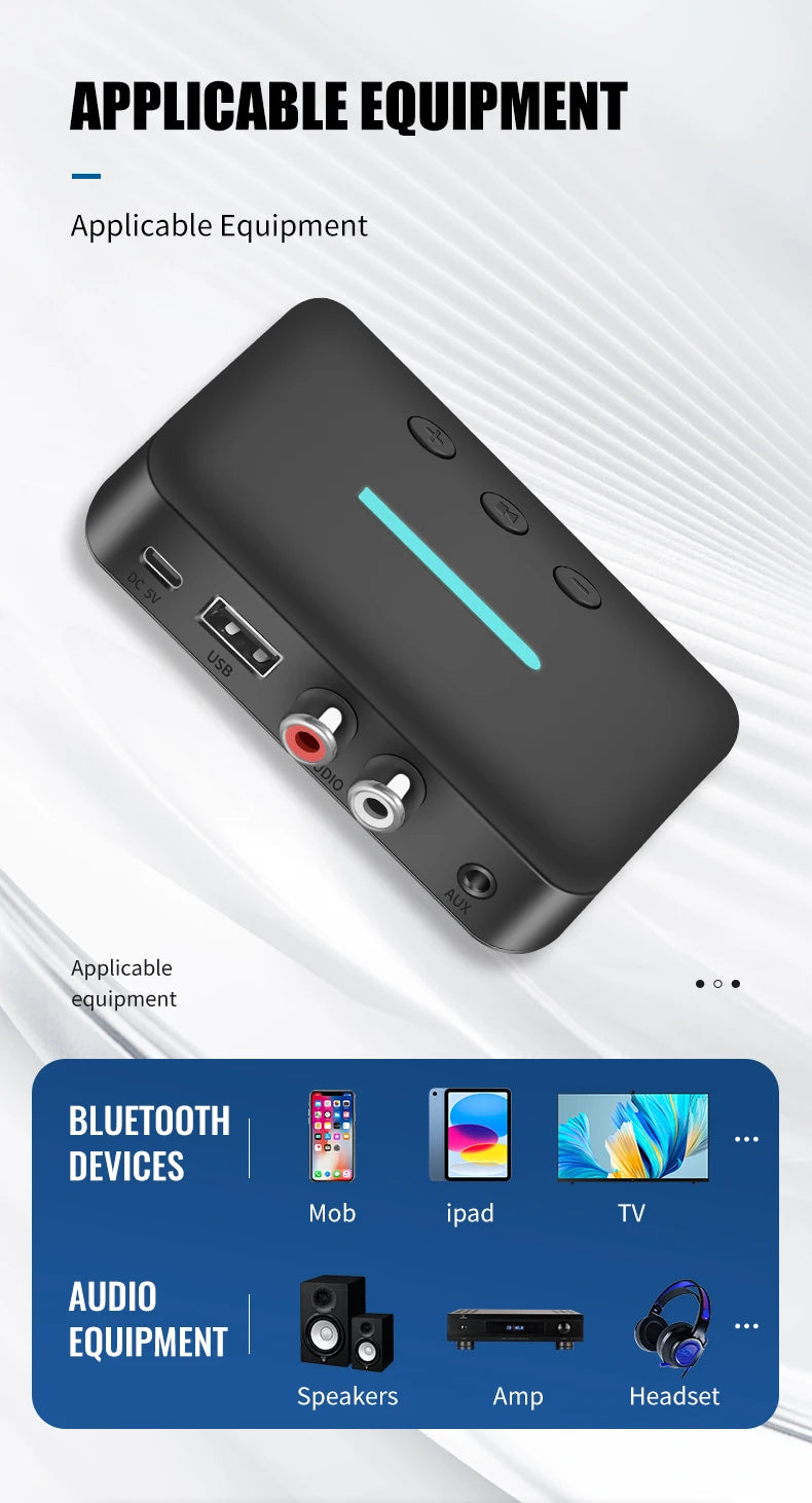 Bluetooth 6.0 Audio Receiver 3.5mm AUX RCA Wireless Audio Adapter Support U-Disk Playback For PC/TV/Car Kit/ Speaker Amplifier
