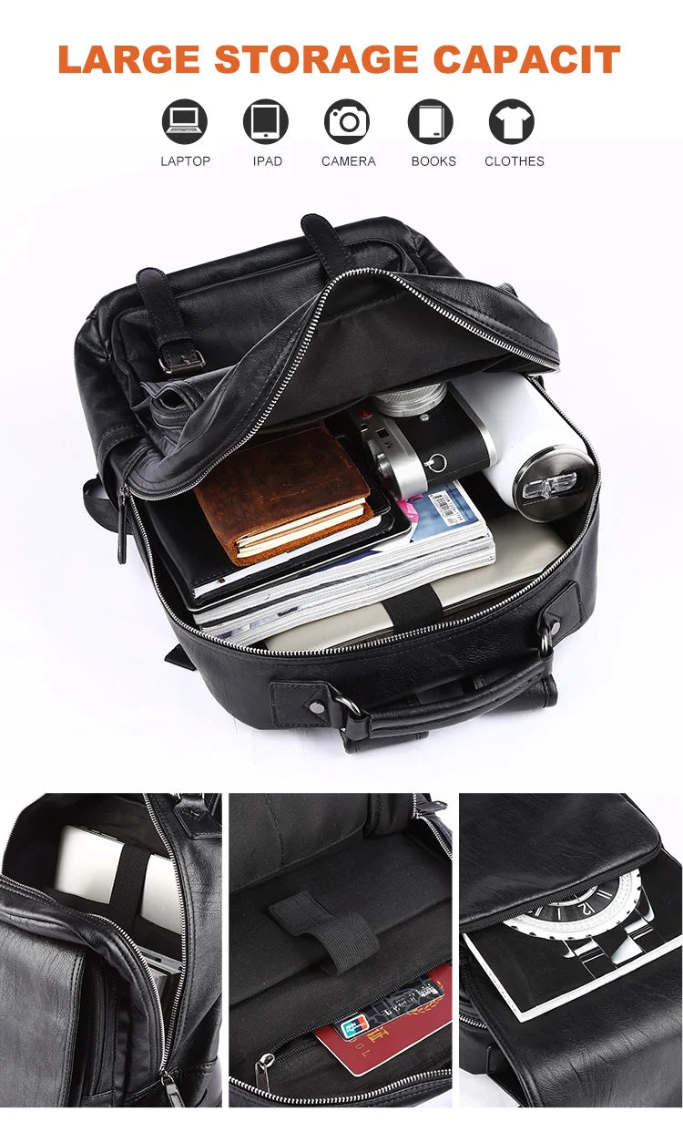 MOYYI Leather Laptop Backpack for Men Waterproof Travel Backpack Vintage Business Bag for Commuter Casual Leather Daypack