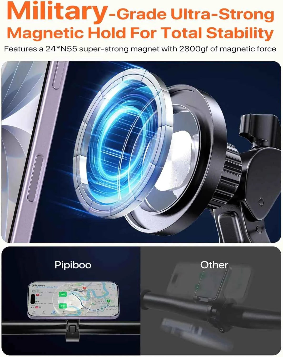 Magnetic Phone Holder Clamp Mount Rotatable Handlebar Accessories for MagSafe for Regular Bike Ride Stroller Peloton Steering