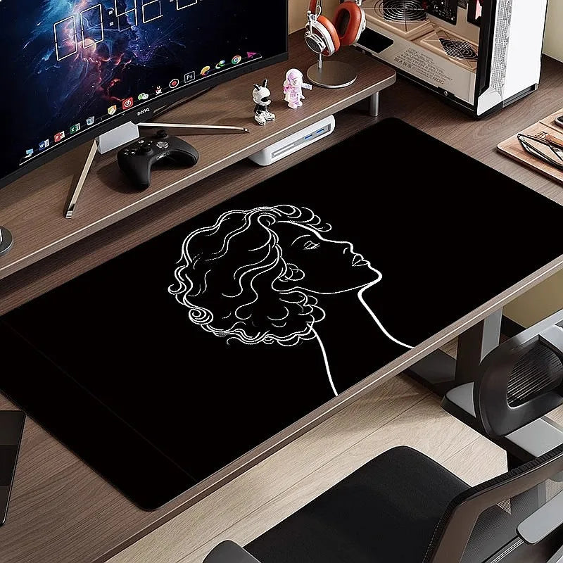 Black White Anime Mouse Pad Oversized Gaming Desk Pad Large Keyboard Mat Office
