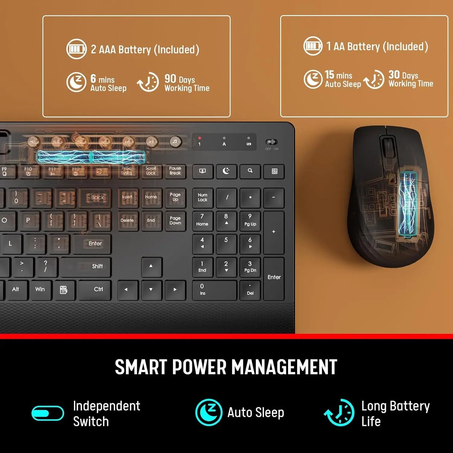 SGIAWETA-KM31 Wireless Keyboard and Mouse Combo - Full-Size Quiet Typing with Palm Rest, Phone Holder-birthday