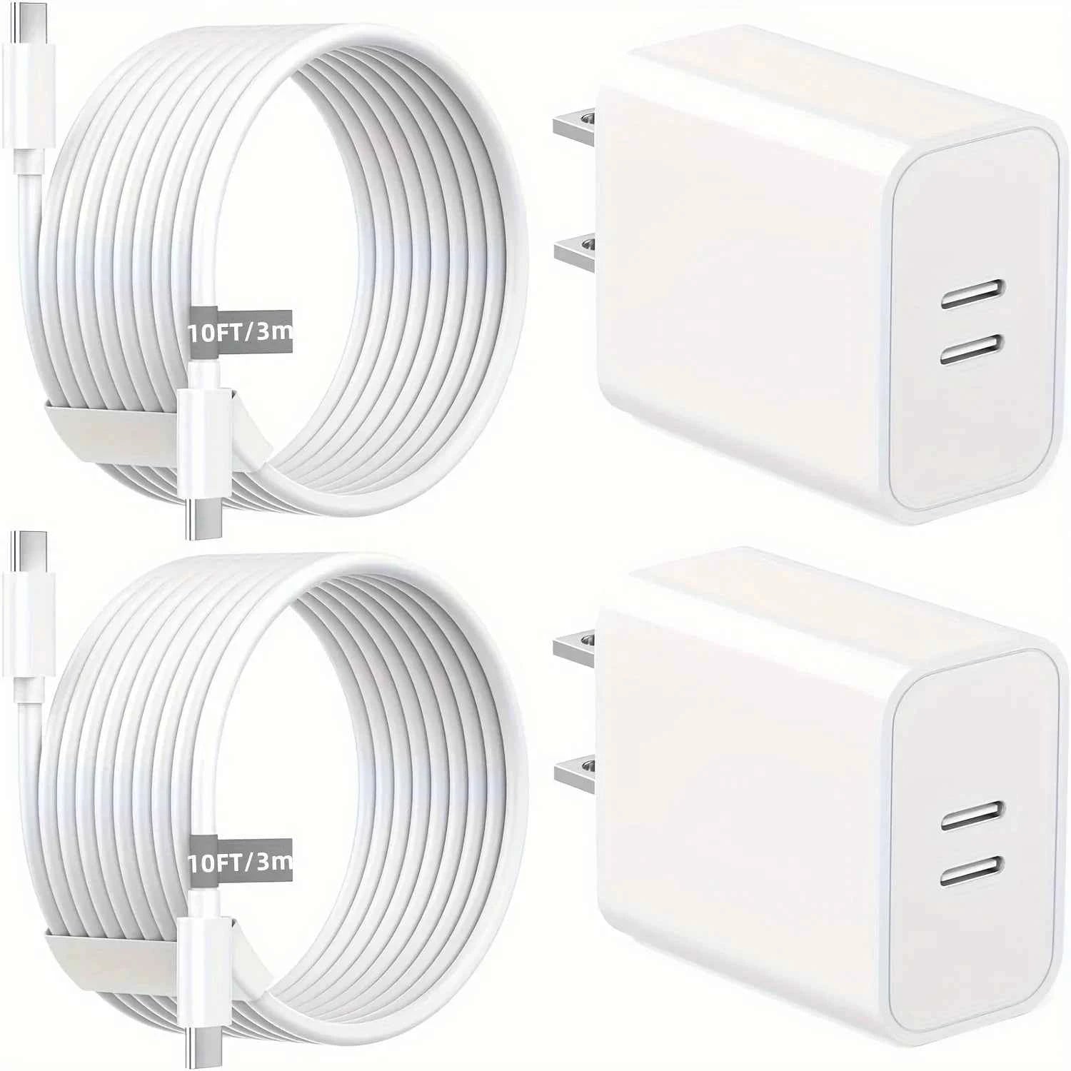 2 Pack 40W Dual Ports USB C Wall Charger Fast Charging For IPhone 15 Pro Max 15 Plus, IPad Pro Air Mini With 2X 10FT USB-C Cable