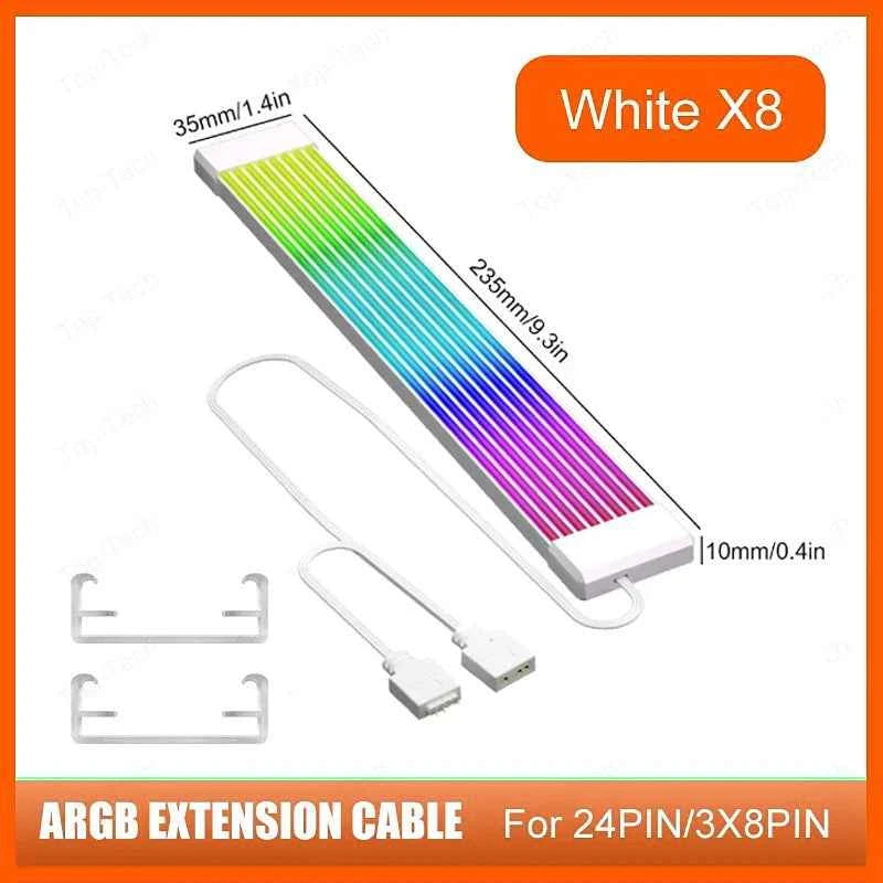 TEUCER X8P/X12P ARGB LED Light Strip – 24PIN/8PIN Motherboard Power Extension Cable with Aura Sync