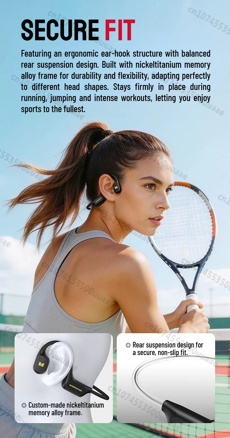 Monster BC300 Bone Conduction Bluetooth 6.0 Headphone IPX8 Waterproof Wireless Swimming Earphones Built-in 32GB Sport Earhook