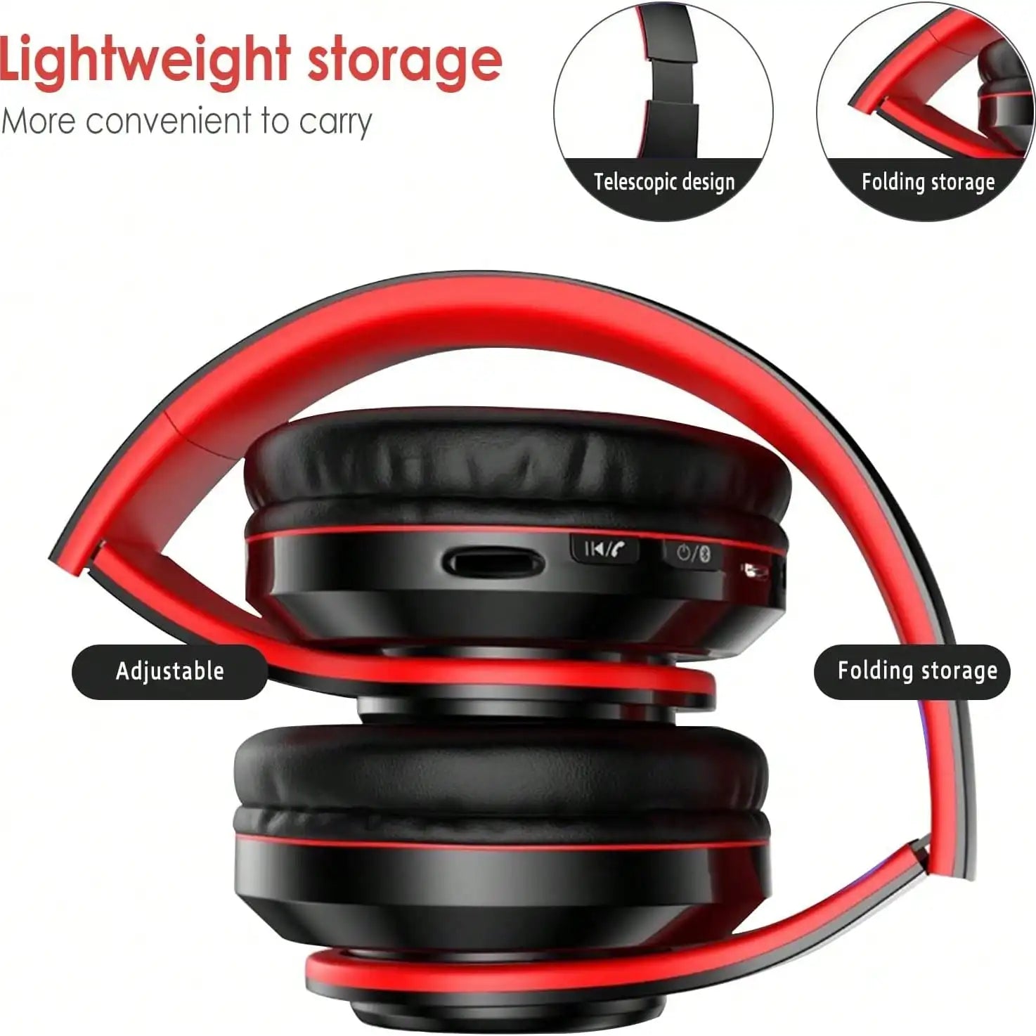 Bluetooth 5.3 Over-Ear Headphones, Active Noise Reduction, Subwoofer Bass, LED Light Design, Foldable Portable Wireless Headset for Gaming, Music, Sports, Phones & Computers