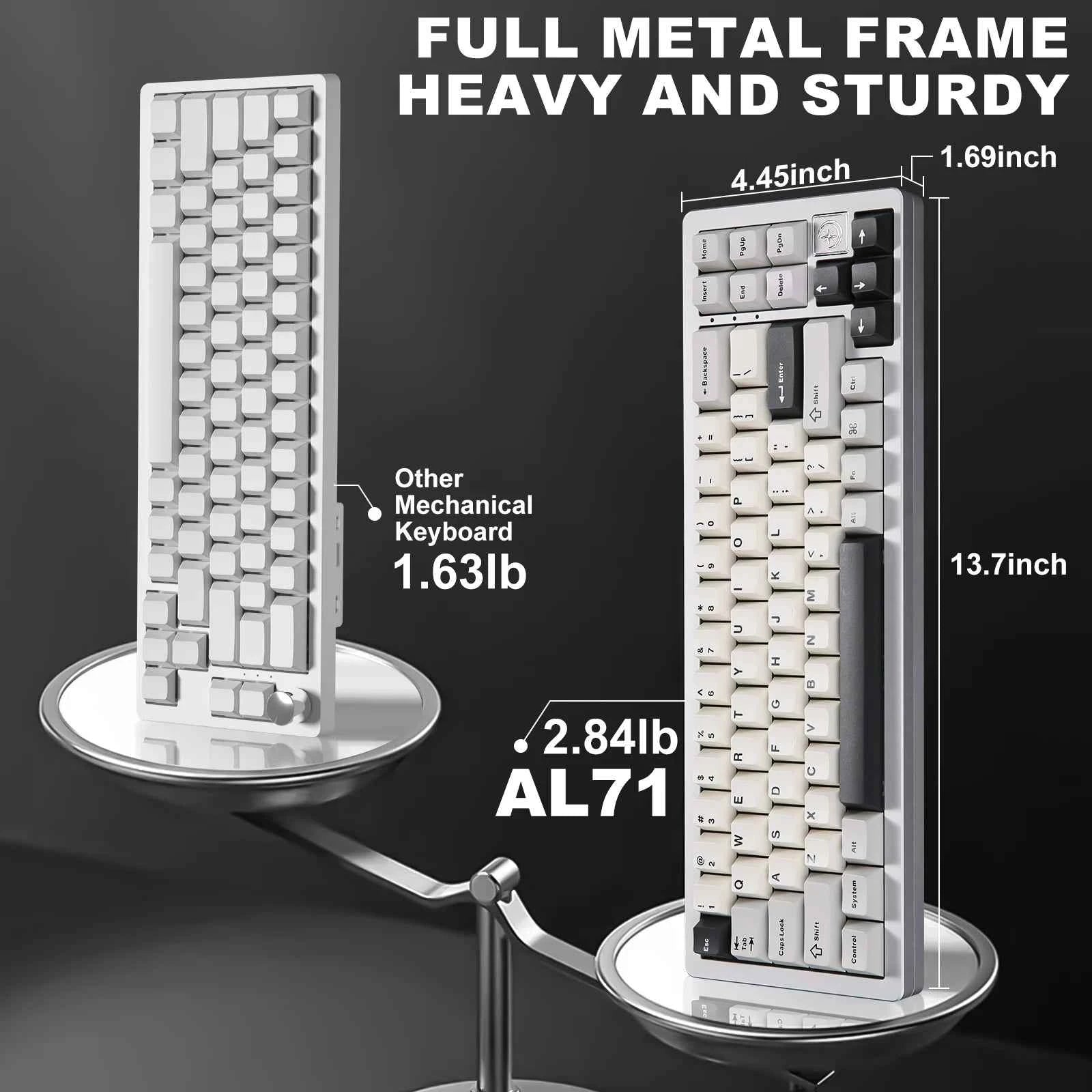 YUNZII AL71 Aluminum Mechanical Gaming Keyboard, Hot Swappable Gasket Custom RGB Wireless Keyboard, 71 Key Full CNC Study Keeb
