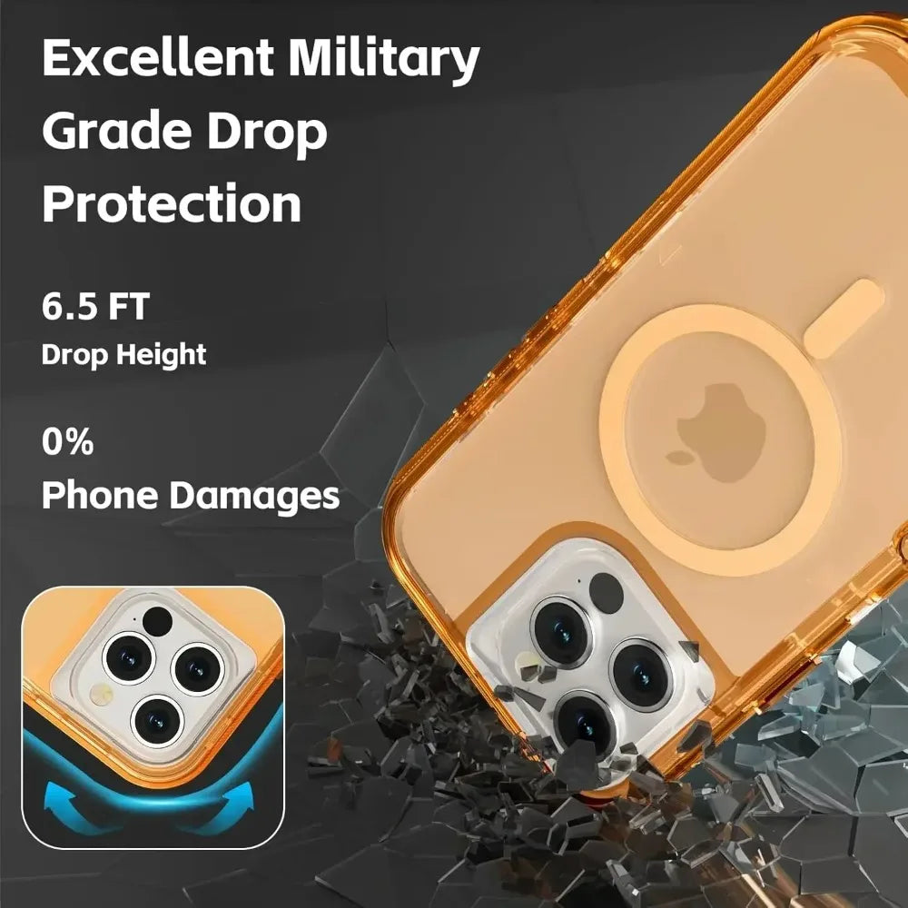 Rugged OTT Armor Magnetic Wireless Charging Clear Case for IPhone 17 Air 16 15 14 Plus 13 12 Pro Max Enhanced Shockproof Cover
