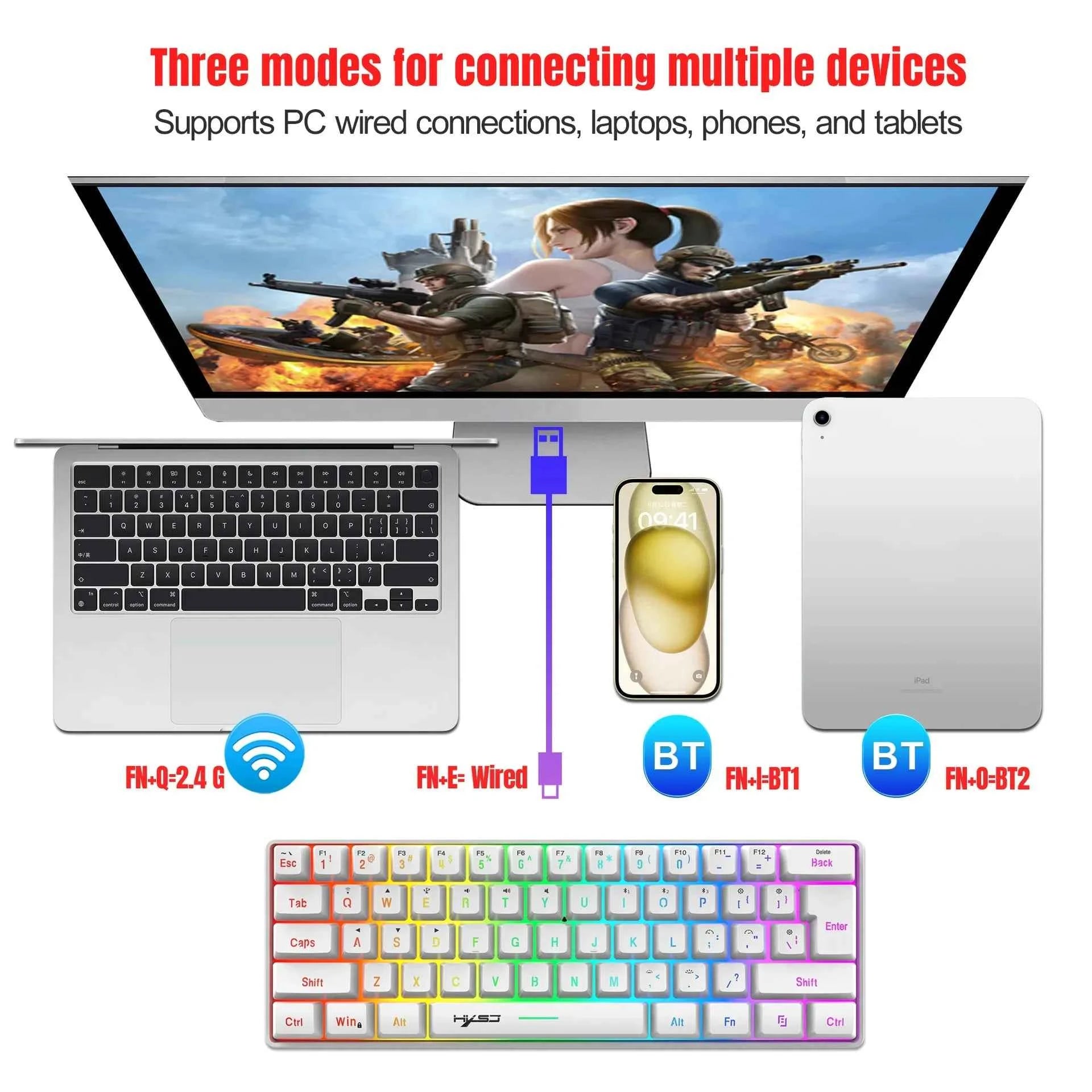 Wireless keyboard mouse combo Bluetooth key board  60% kit 2.4Ghz computer white Gamer keyboards Mice combos set teclado pc