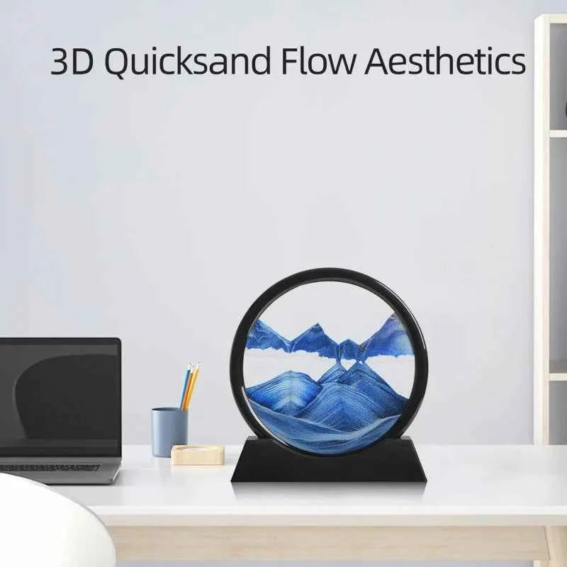 3D Hourglass Quicksand Moving Sand Art Picture Round Glass Deep Sea Sandscape Craft Flowing Painting Home Office Work Decor