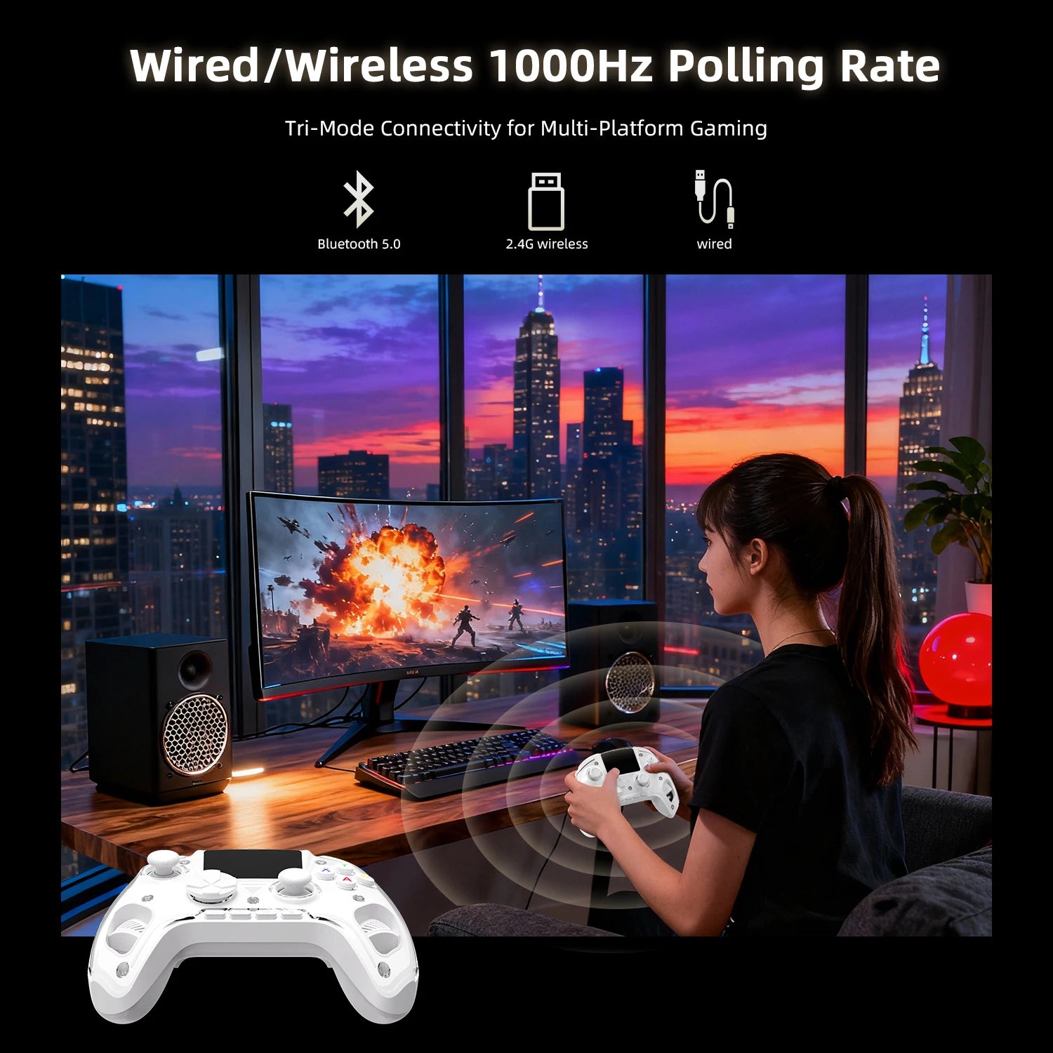 Anbernic RG G01 Interactive Screen Wireless Gaming Controller Compatible with PC/Steam/Linux/Android/Switch/IOS 2.4G Wireless Bluetooth Controller Gamepad Hall Effect Triggers