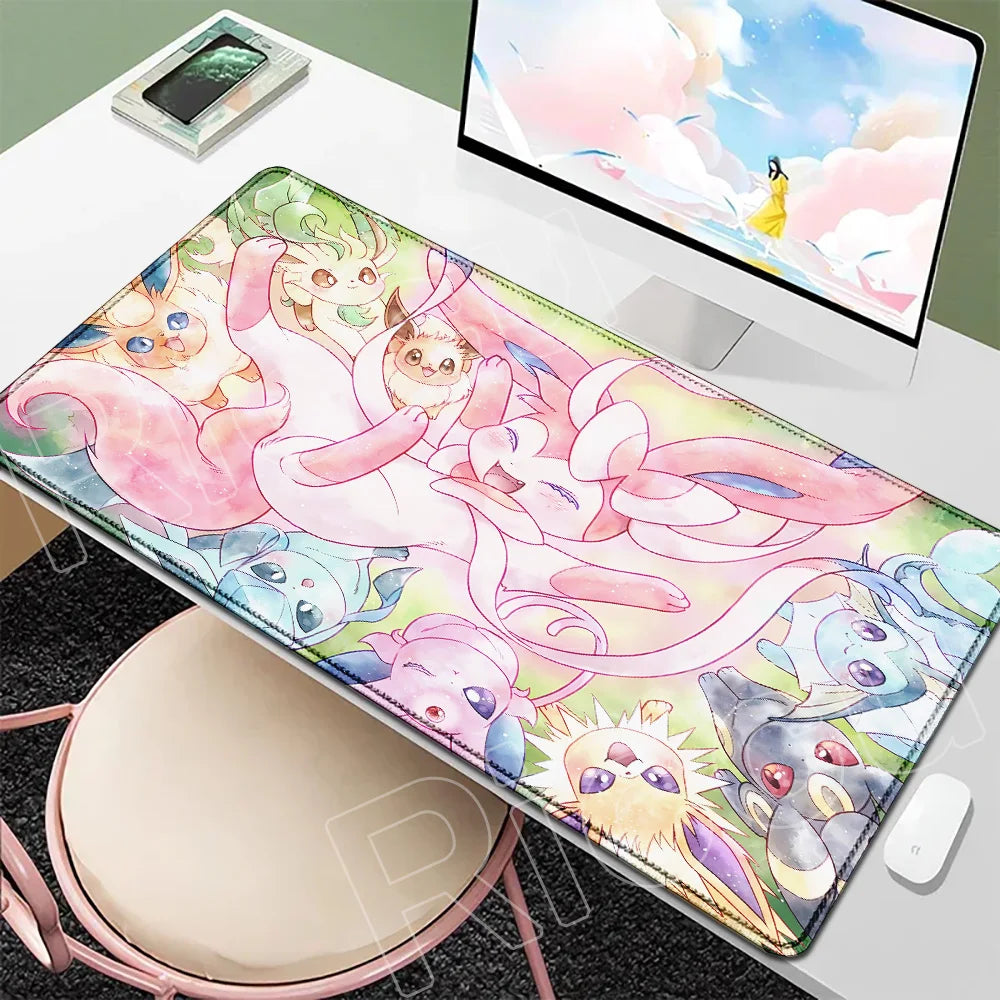 P-Pokemons Sylveon Eevee Mousepad Mouse Pad Large Gamer XXL Pc Keyboard Desk Mouse Mat Carpet Rubber Tapis Souris Gaming Notbook