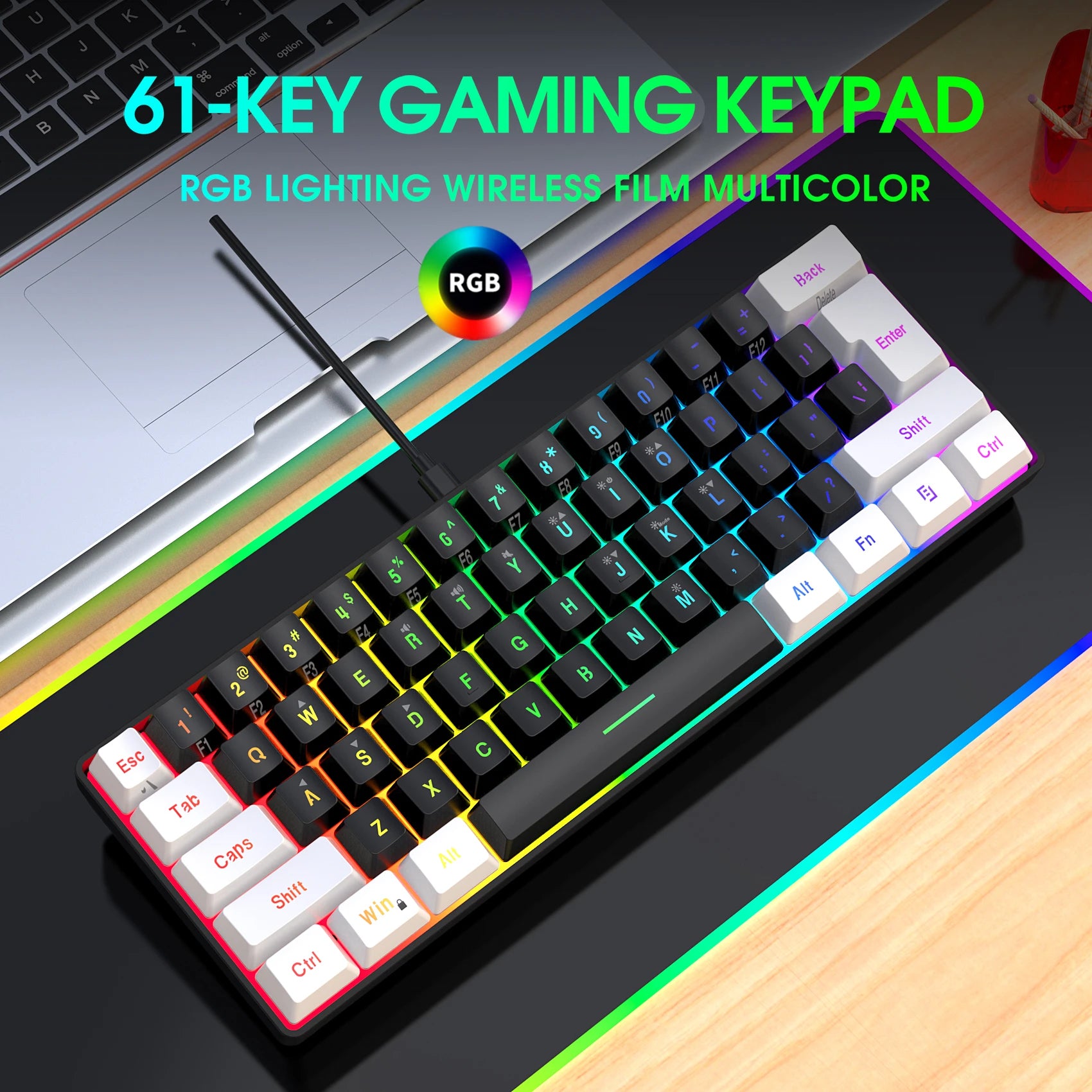 61 keys Wired White Black Keyboard RGB Gaming Mouse Office Kit Backlight Keyboard and Mouse Combo - WinSupport Tech