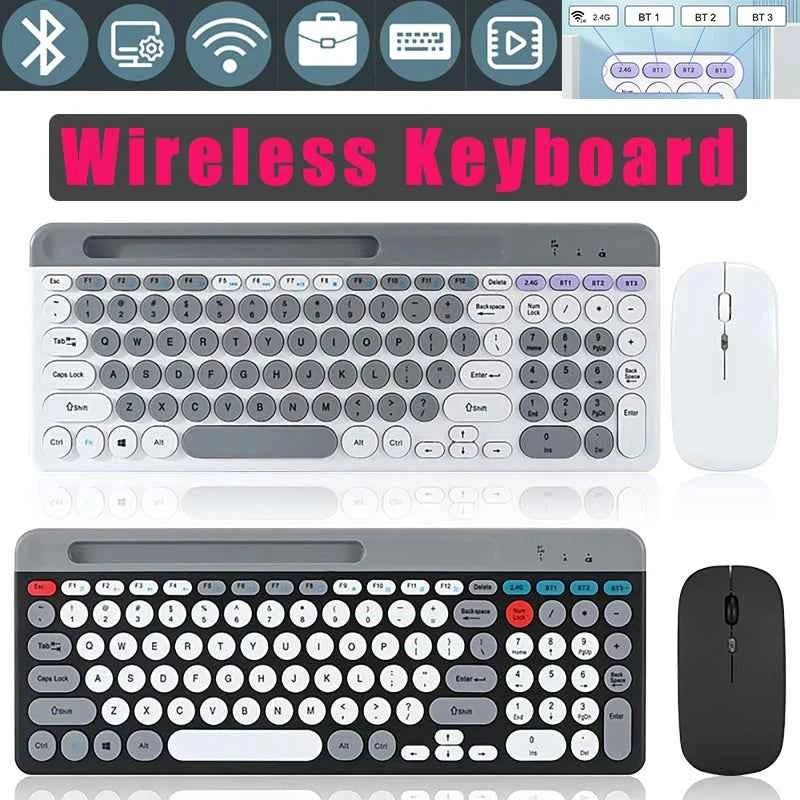 Dual-mode Wireless Keyboard & Mice Combo 2.4G Bluetooth 5.0 Membrane Keyboards BT 3-Channels Rechargeable Key Board Mouse for PC