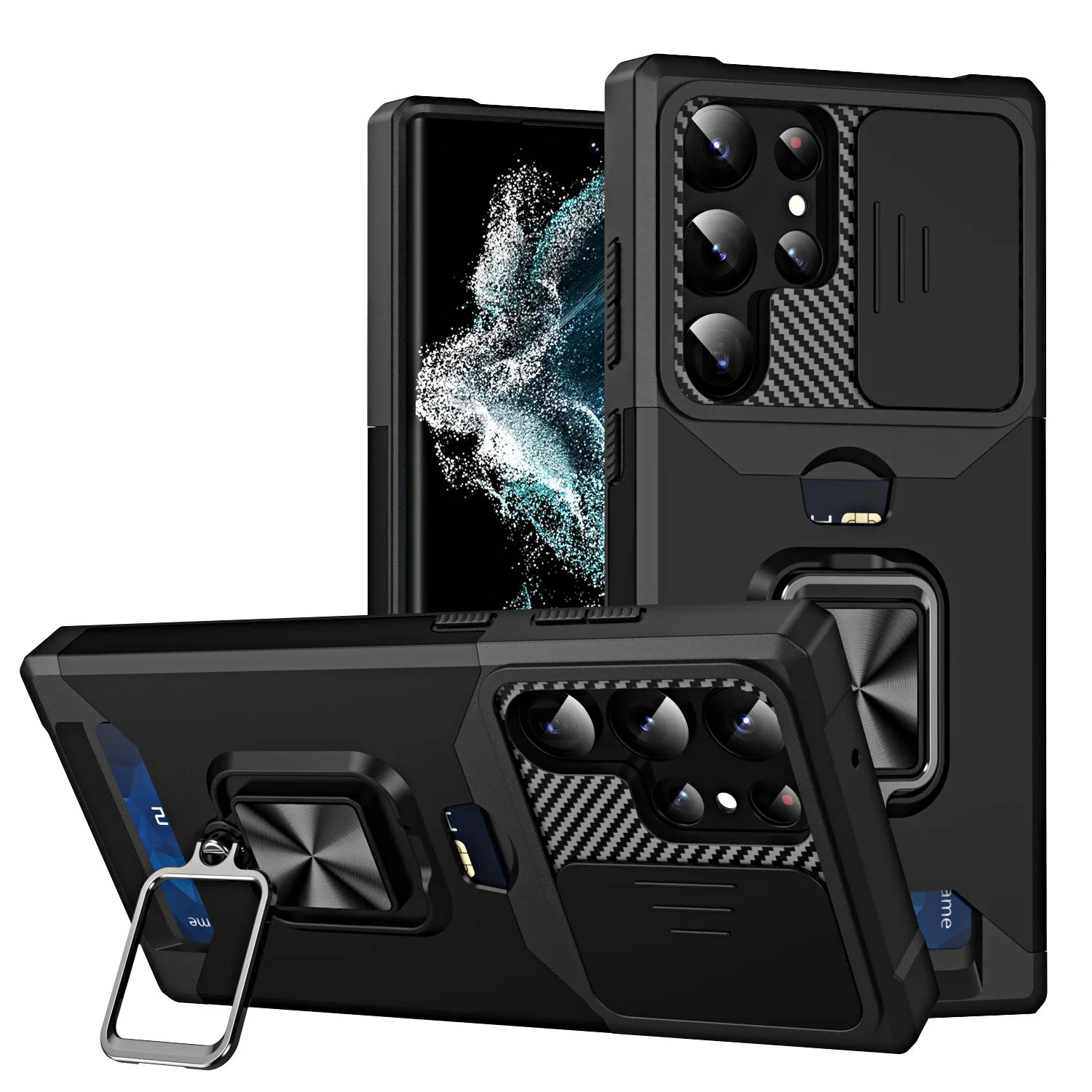 Card Slot Wallet Ring Holder Case For Samsung Galaxy S25 S24 S23 S22 Ultra S22 S23 Plus S21 Armor Kickstand Bumpers Cover