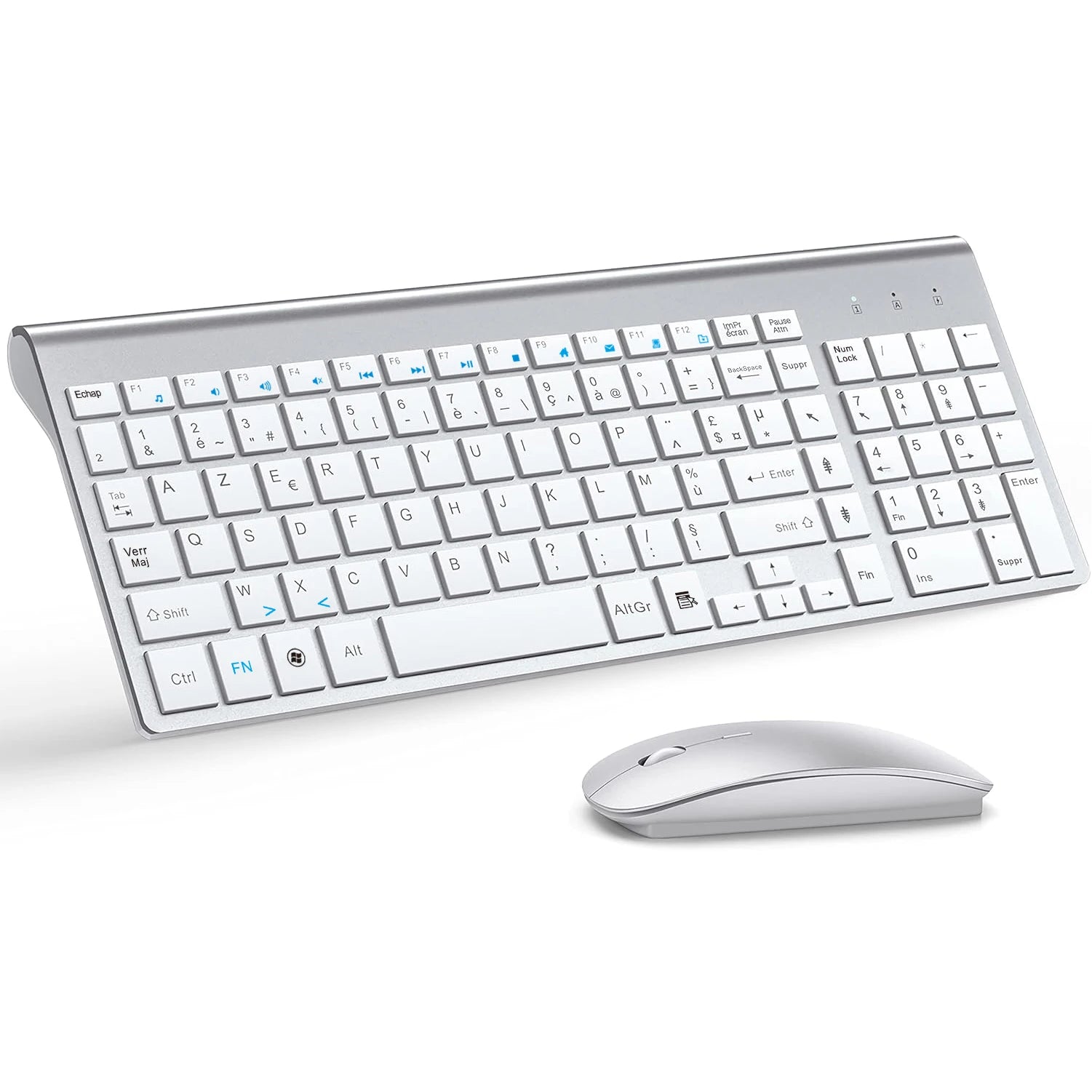 Wireless French Keyboard and Mouse Combo AZERTY Layout 2.4G USB Silent Ultra-Thin Compact Scissor for PC Laptop Desktop Windows