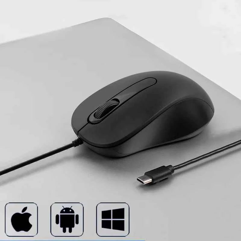Type-c Wired Mouse Silent Portable Tablet Notebook Office Optical Mouse Ergonomic Design For PC Android IOS