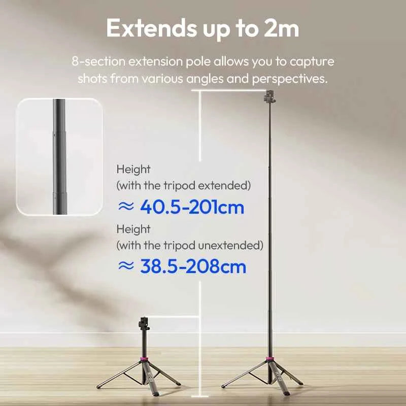 Ulanzi MT-89 2M Extendable Tripod Light Stand w 1/4'' Quick Release Plate Cold Shoe Mount for DSLR Camera Phone Video Light Mic
