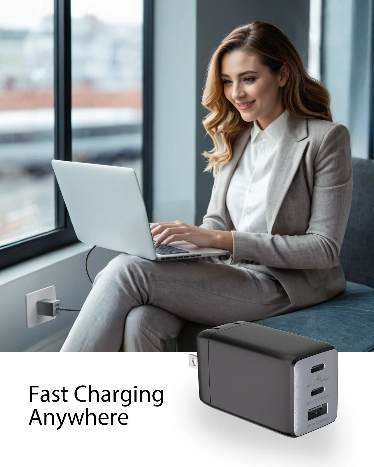 wegear 67W USB C charger 3-Port GaN Fast Compact Foldable for iPhone 17/16 Series for Galaxy for iPad Compatible with MagSafe
