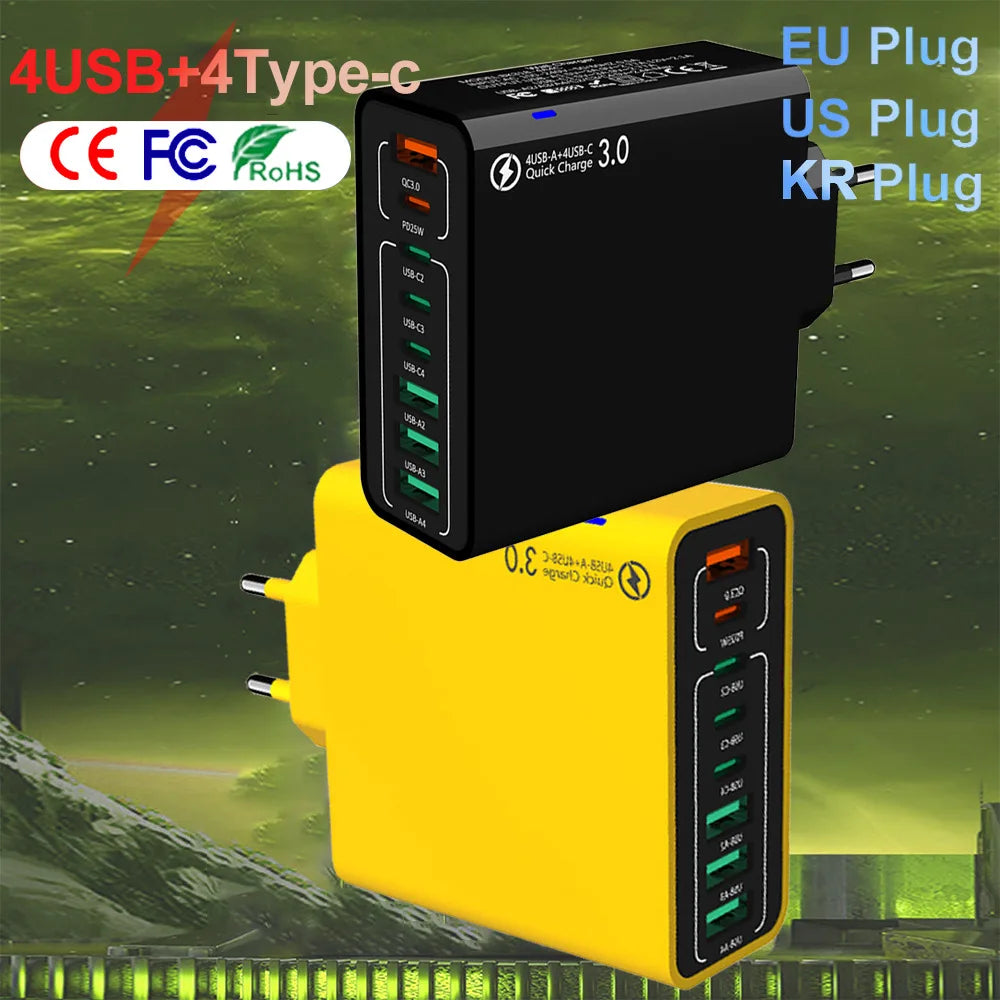 8-in-1 Wall Charger, Fast Charging Multi-Port Phone Charger Plug, Charger Adapter