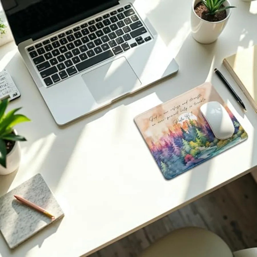 Watercolor Forest Christian Mouse Pad, Psalm 46:1Bible Verse Mouse Pads Mousepad for Desk Home Office Dorm Computers Laptop, Re