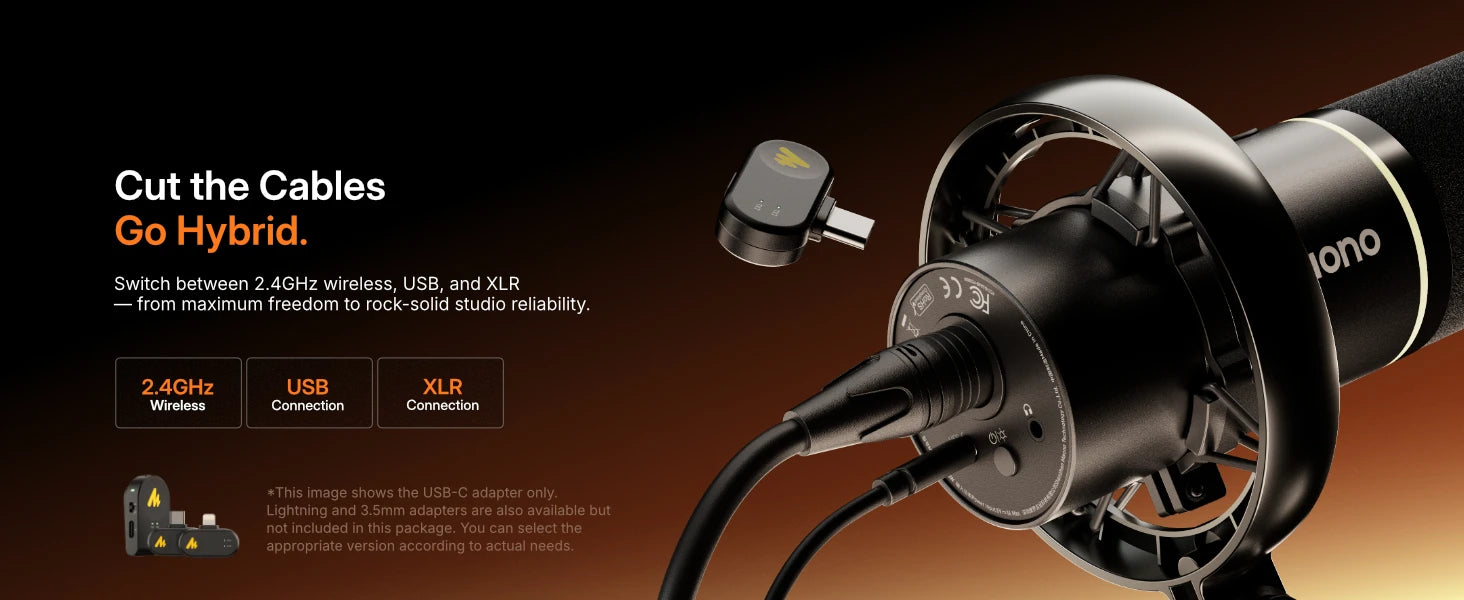 maono PD200W Hybrid Wireless Podcast Mic for PC/Phone/Camera XLR/USB Dynamic Microphone for Streaming Recording Content Creation