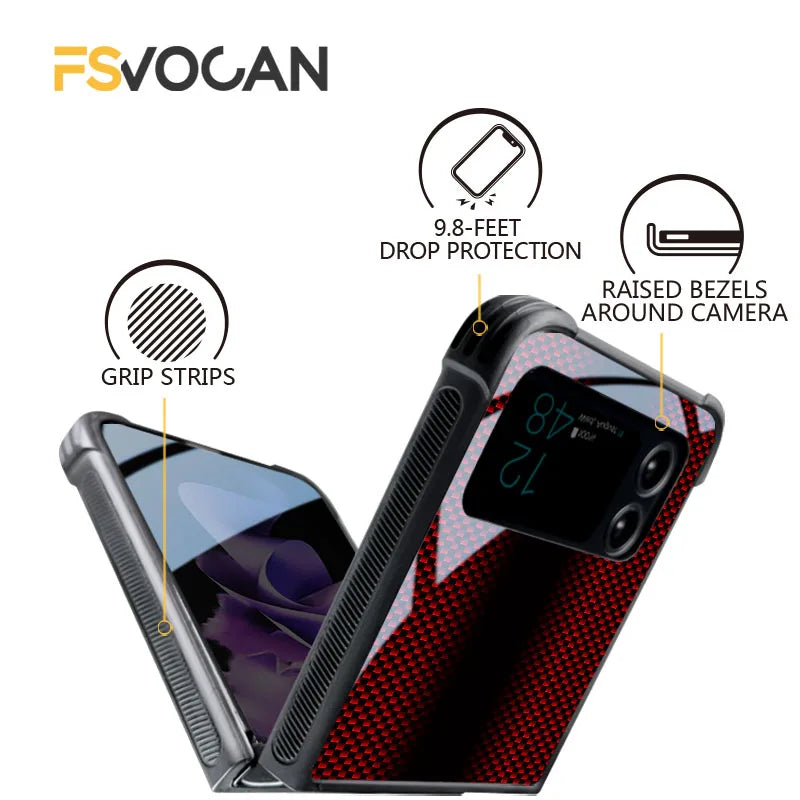 Carbon Fiber Pattern Case For Samsung Galaxy Z Flip4 Z Flip 7 6 5 3 5G 3 4 Drop Tested Protection Colorful Phone Cover Glossy