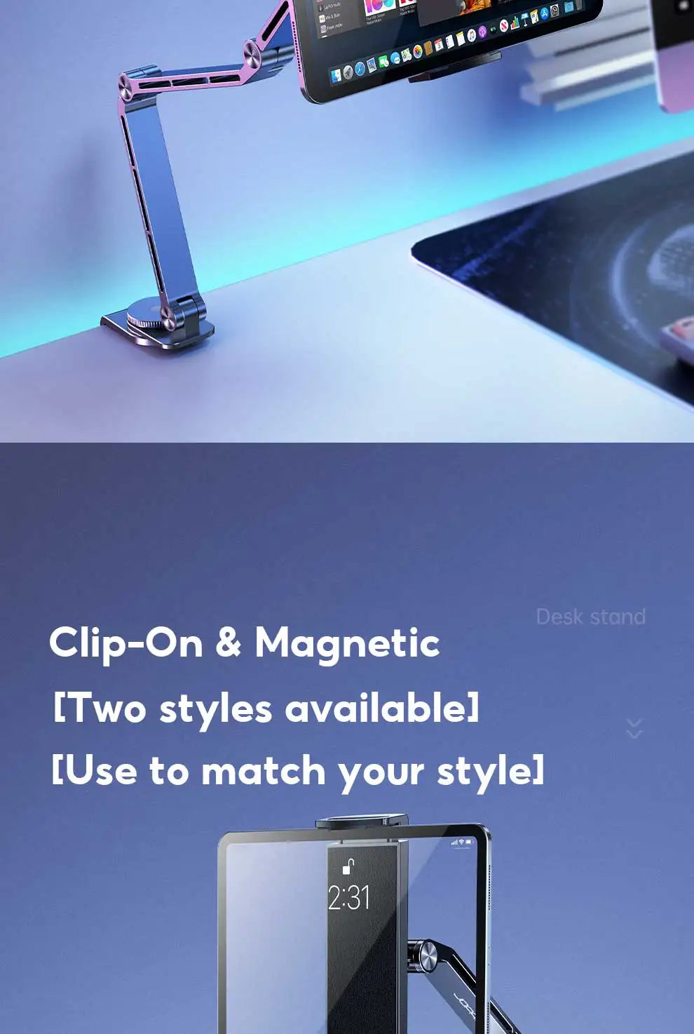 MoZhao Tablet Stand Desktop Support Stand Phone Holder 360° Rotating Folding Aluminum Alloy Office Fixing Magnetic Bracket