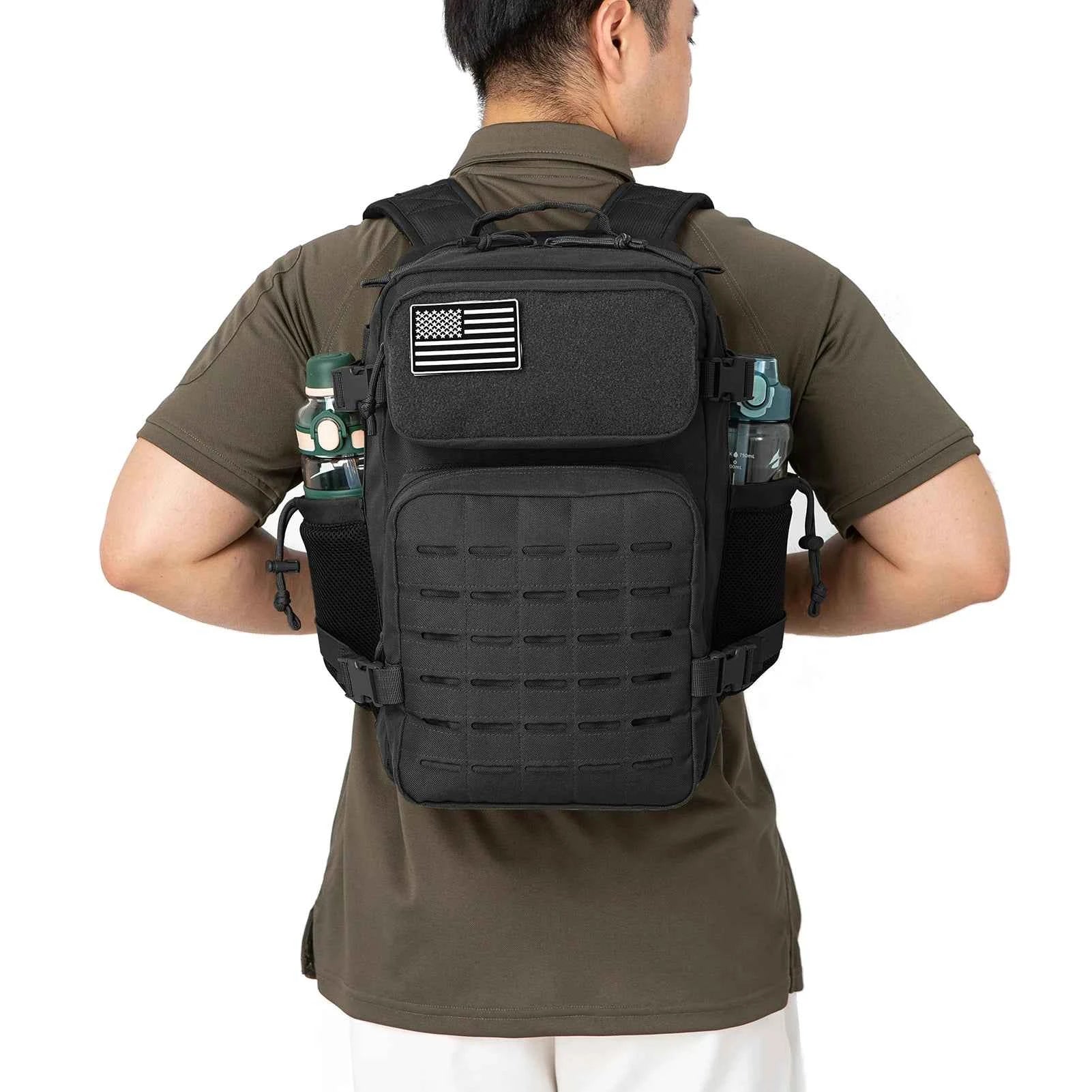 25L Tactical Backpack – MOLLE Hiking & Survival Backpack for Men & Women, Waterproof Fitness Outdoor Bag with Dual Cup Holders