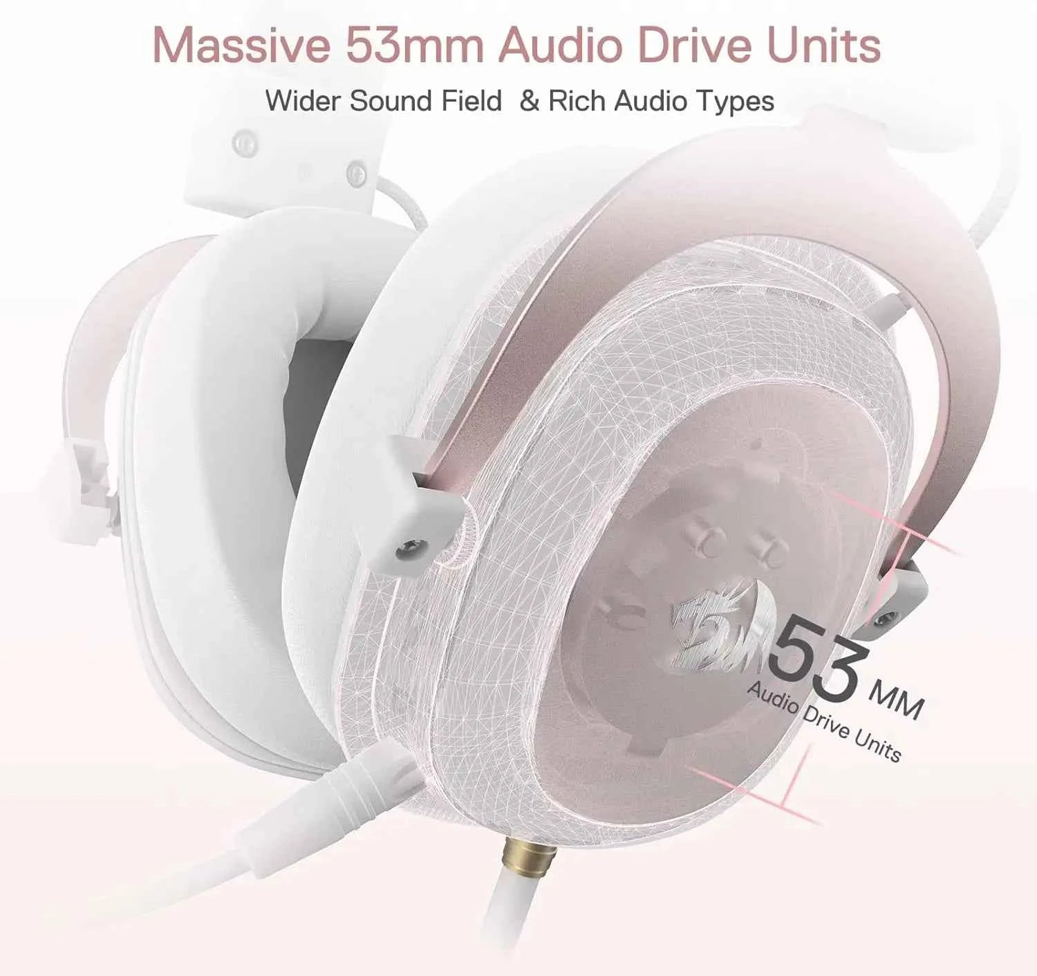 Redragon H510 Zeus White Wired Gaming Headset - 7.1 Surround Sound Memory Foam Ear Pads 53MM Drivers